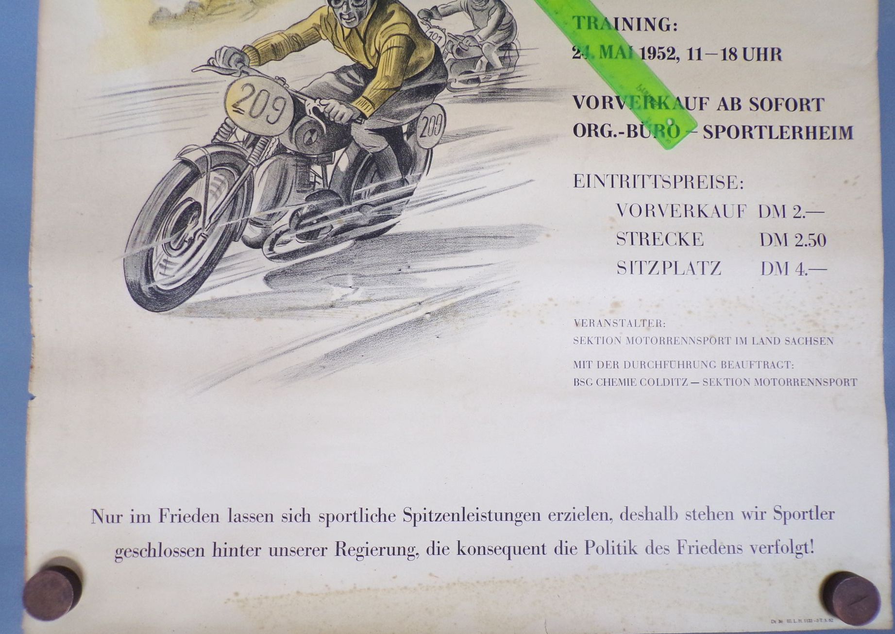 Plakat Colditzer Waldbadrennen 1952 DDR Motorsport seltenes Poster