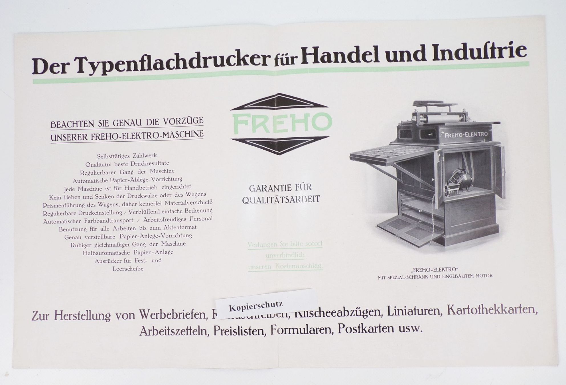 Prospekt FREHO Büro Falzmaschine Hoffmann u Co Berlin um 1930