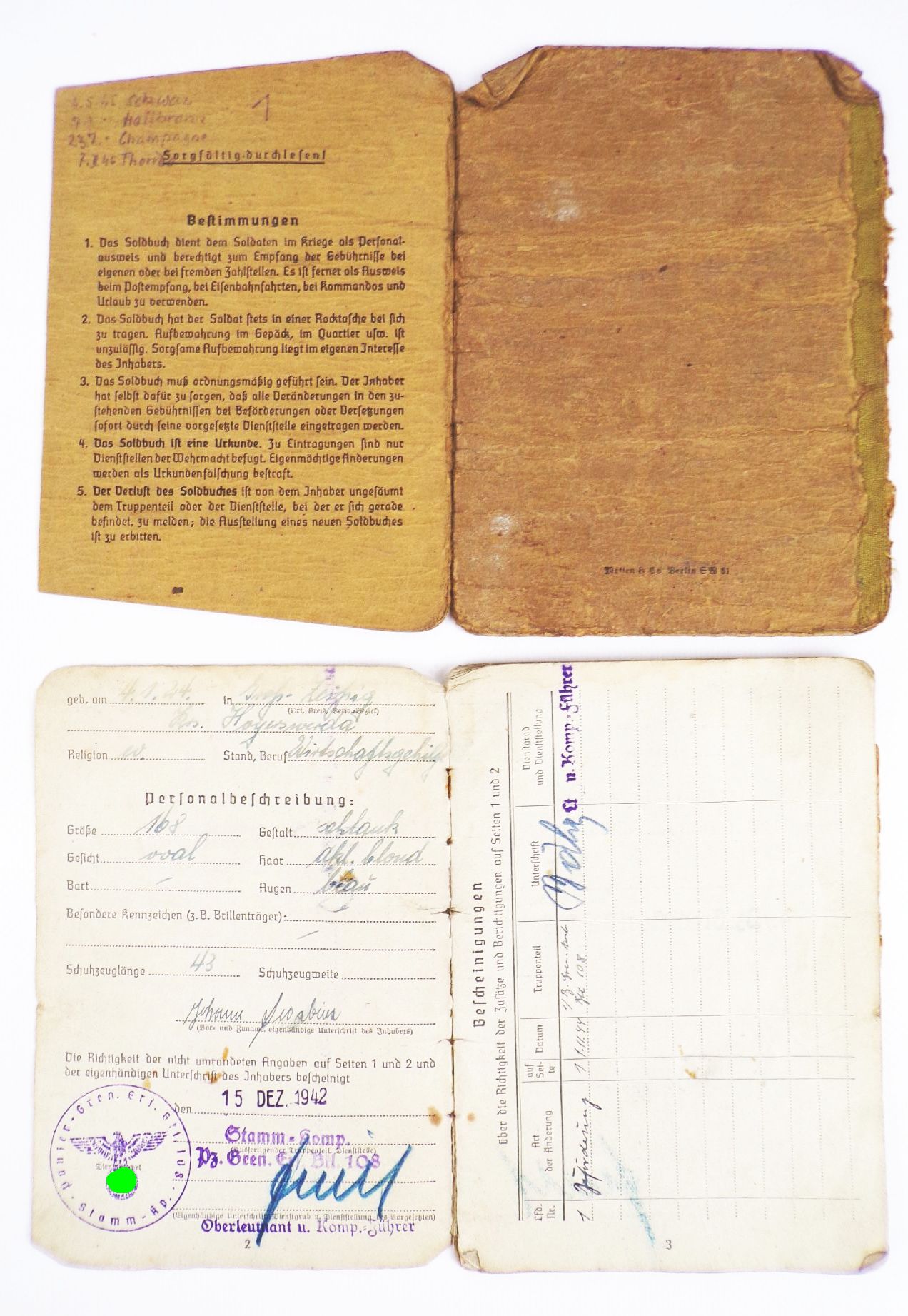 Soldbuch 2 WK Panzergrenadier 