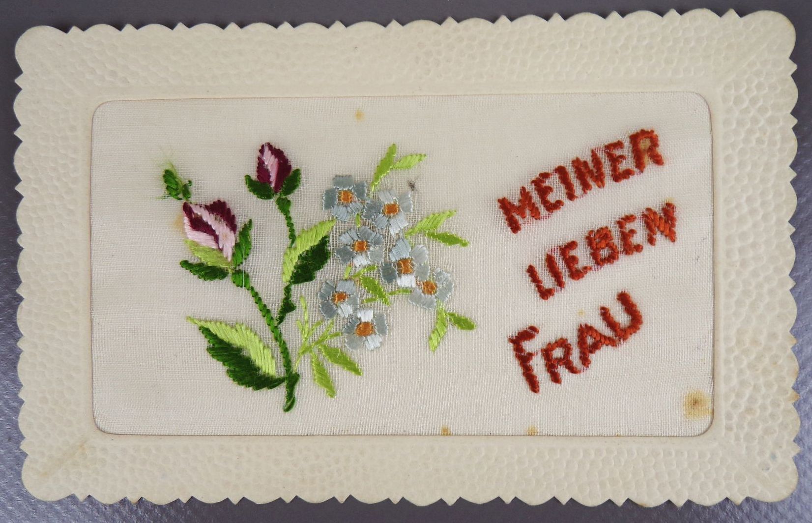 Alte Glückwunschkarten 3 Stück bestickt handmade 1941 Frankreich WW2 