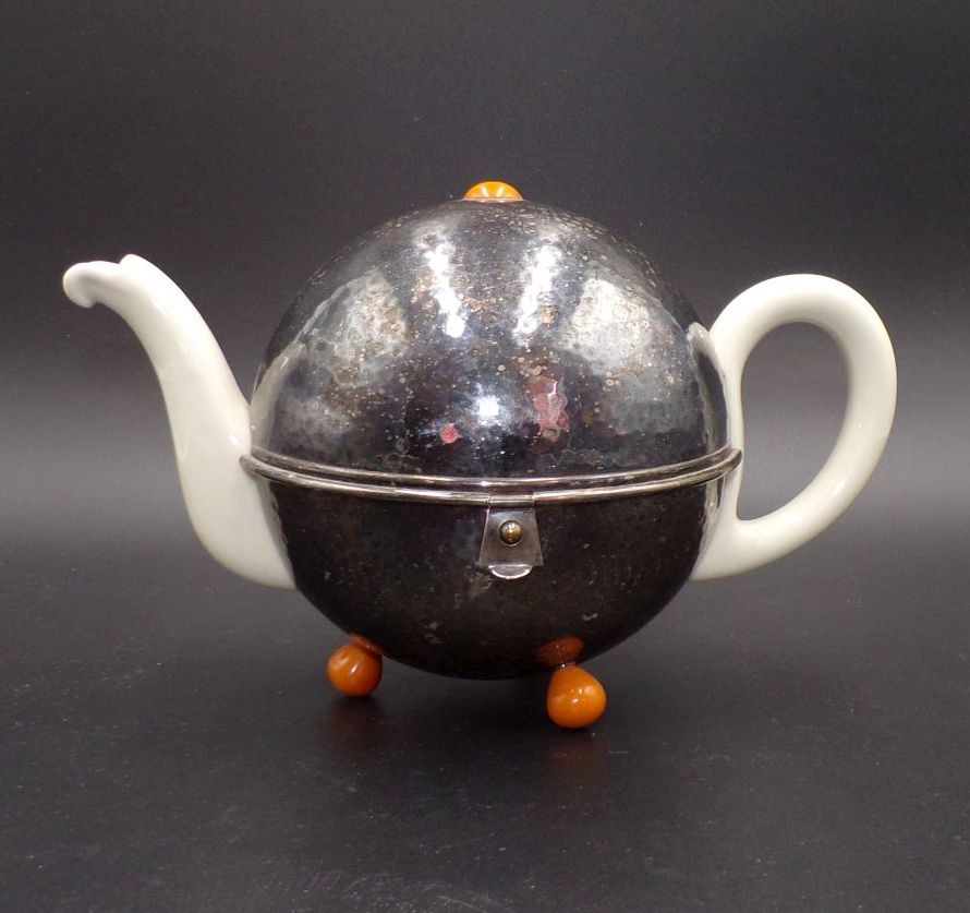 WMF Teekanne Kugel Bauhaus Design Bauscher Weiden DRP Hammerschlag