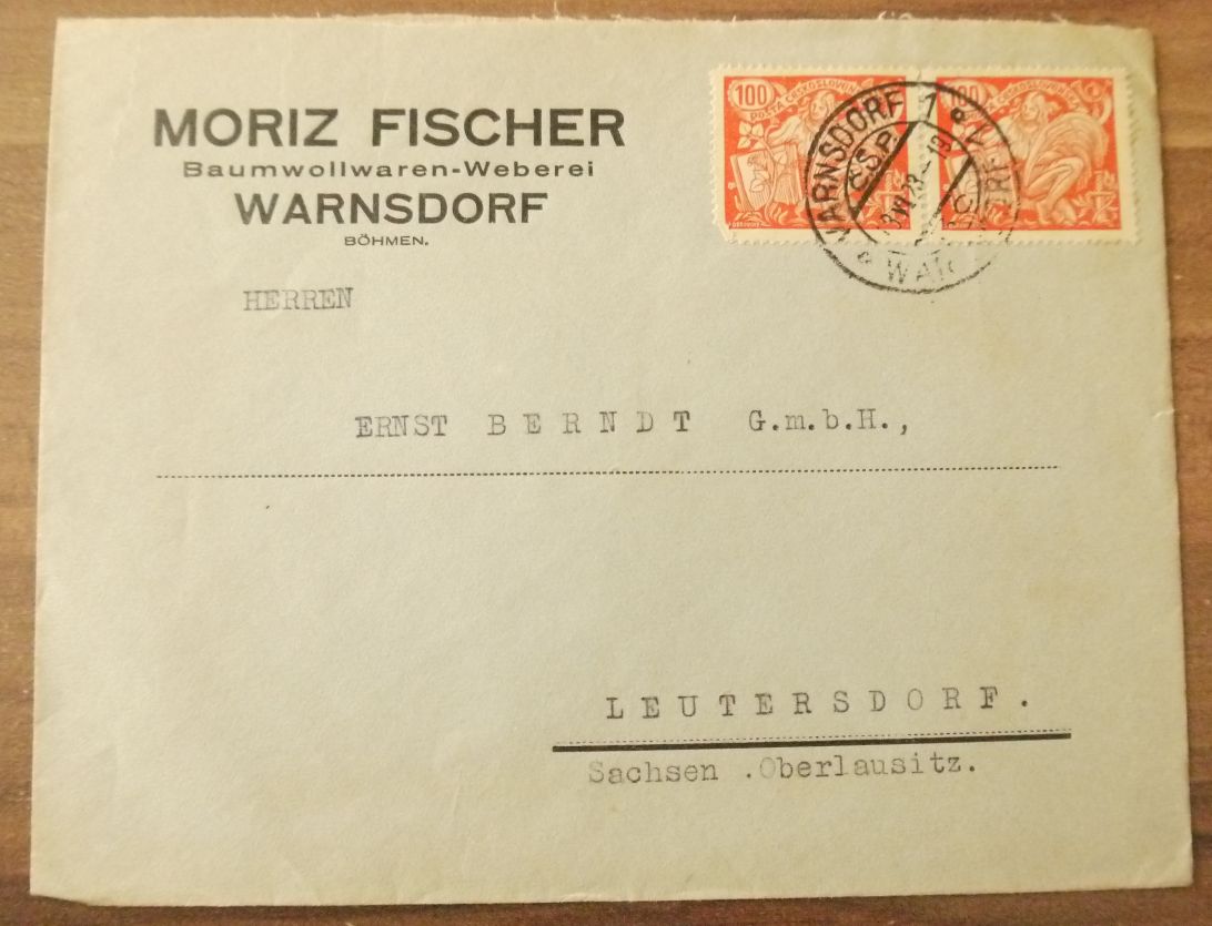 Firmenbrief Moritz Fischer Baumwollwaren Weberei Böhmen Warnsdorf