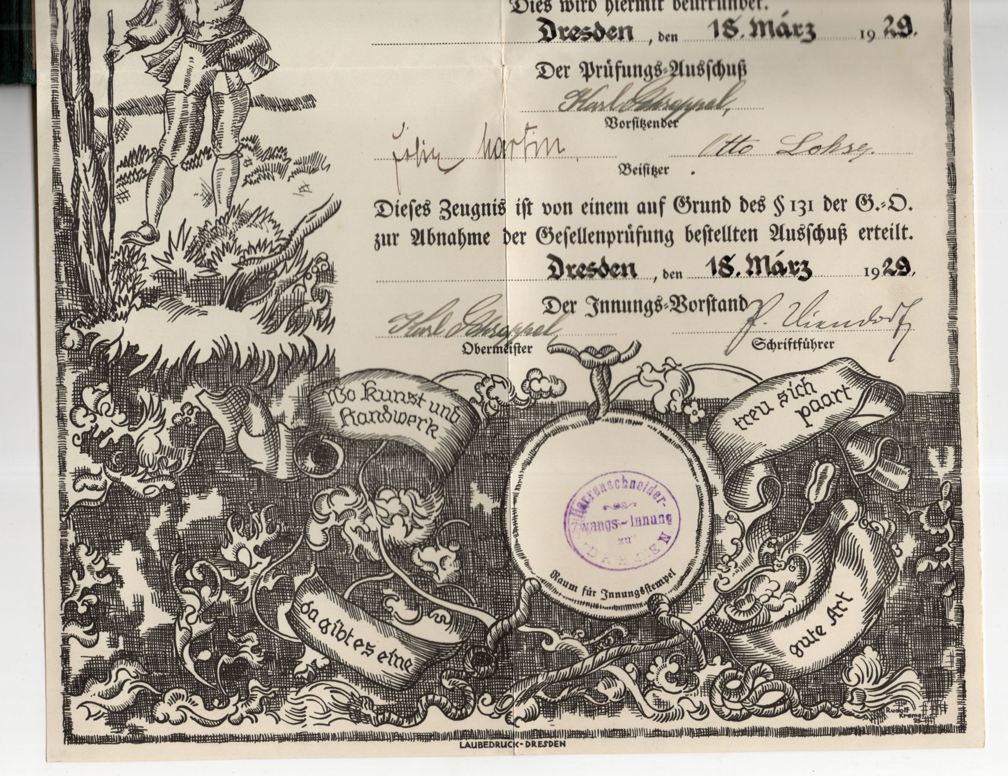 Gesellenbrief 1929 Schneider Dresden Gesellenbrief 1929 Schneider Dresden