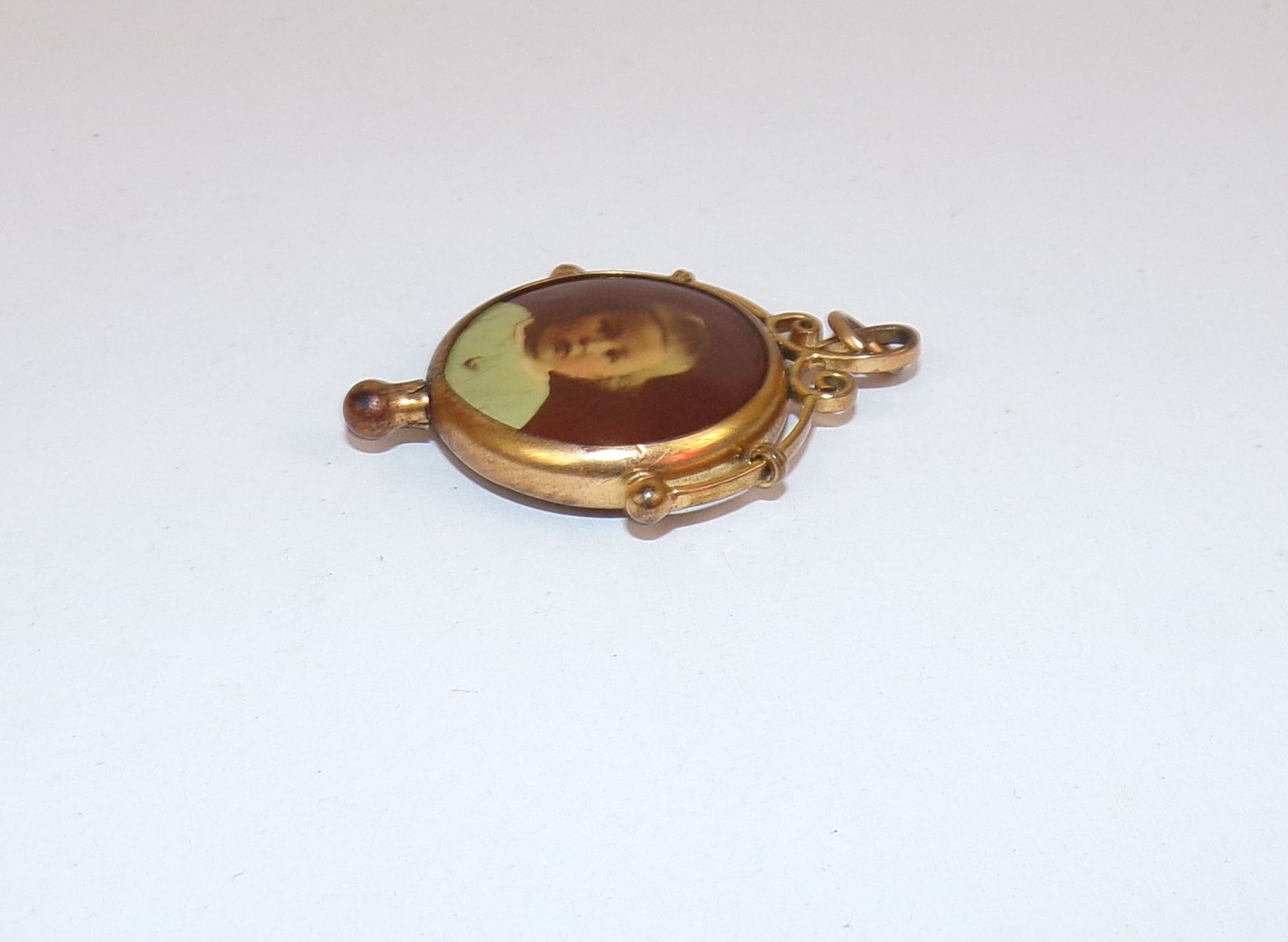 Alter Anhänger Kinder Fotografie Portrait Gold Double um 1910