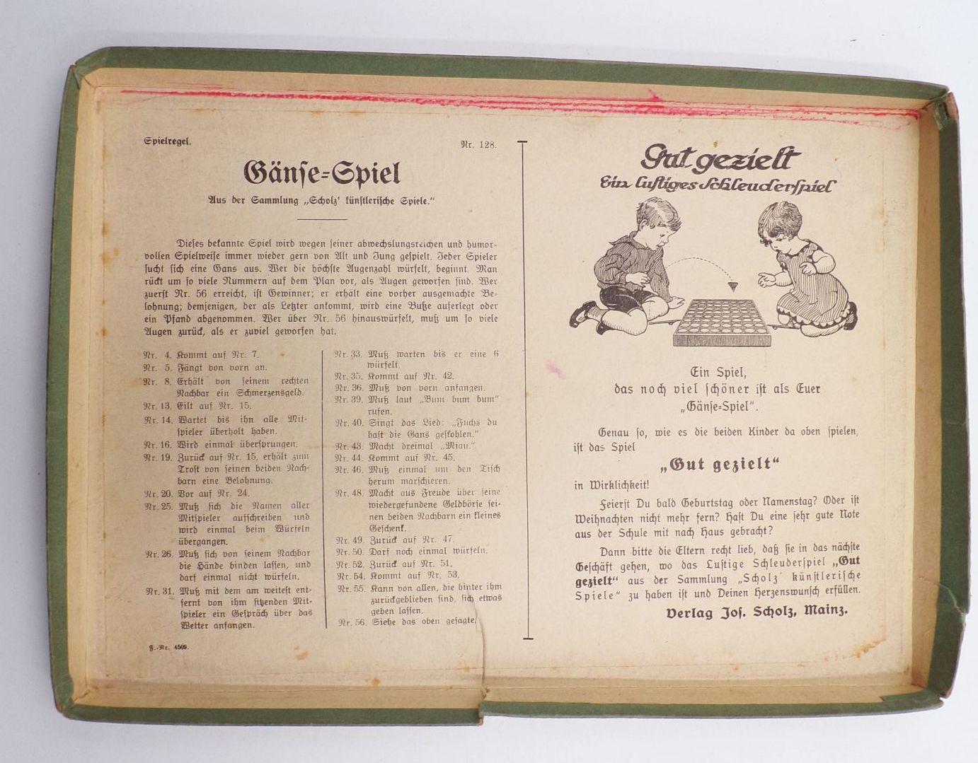 Gänsespiel Scholz Mainz Brettspiel um 1930 Gänsespiel Scholz Mainz Brettspiel um 1930