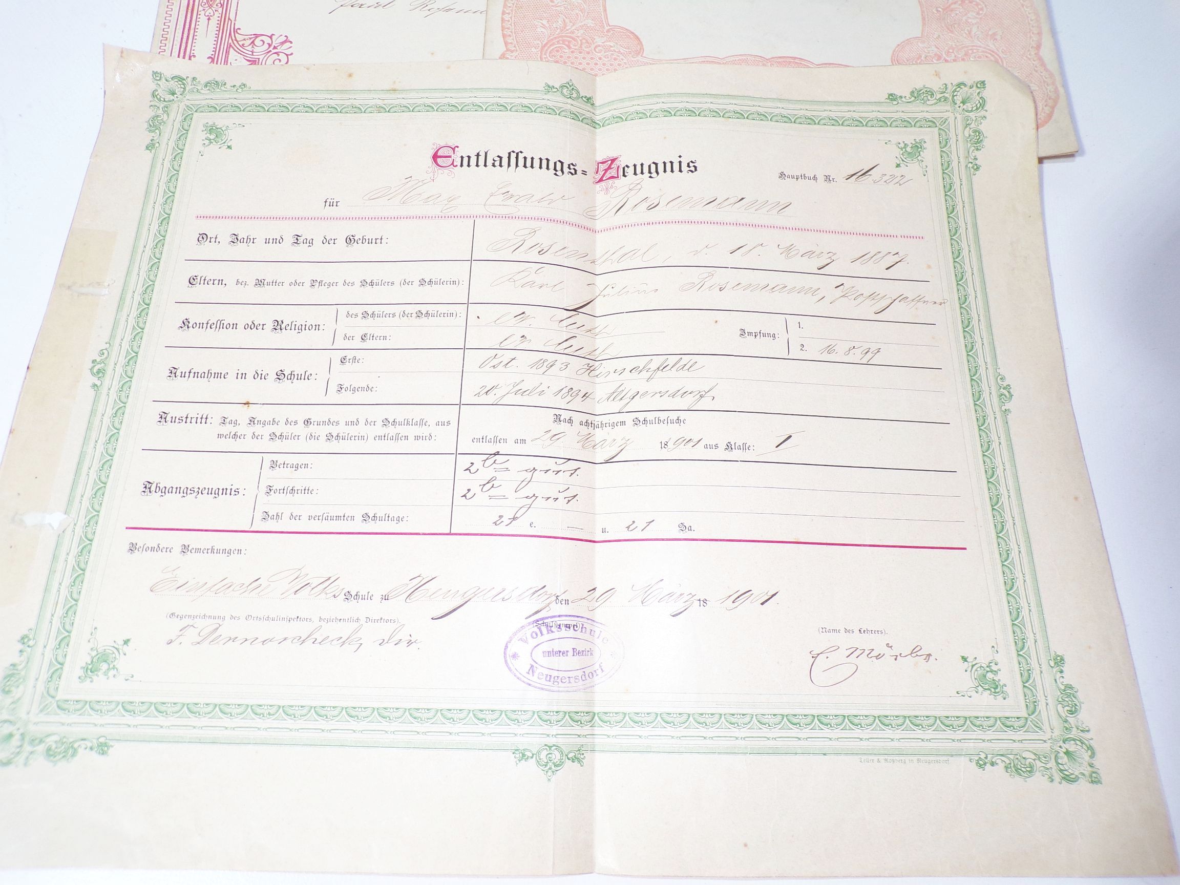 Konvolut alte Dokumente Hirschfelde Rosenthal Zittau ab 1884 Handschrift