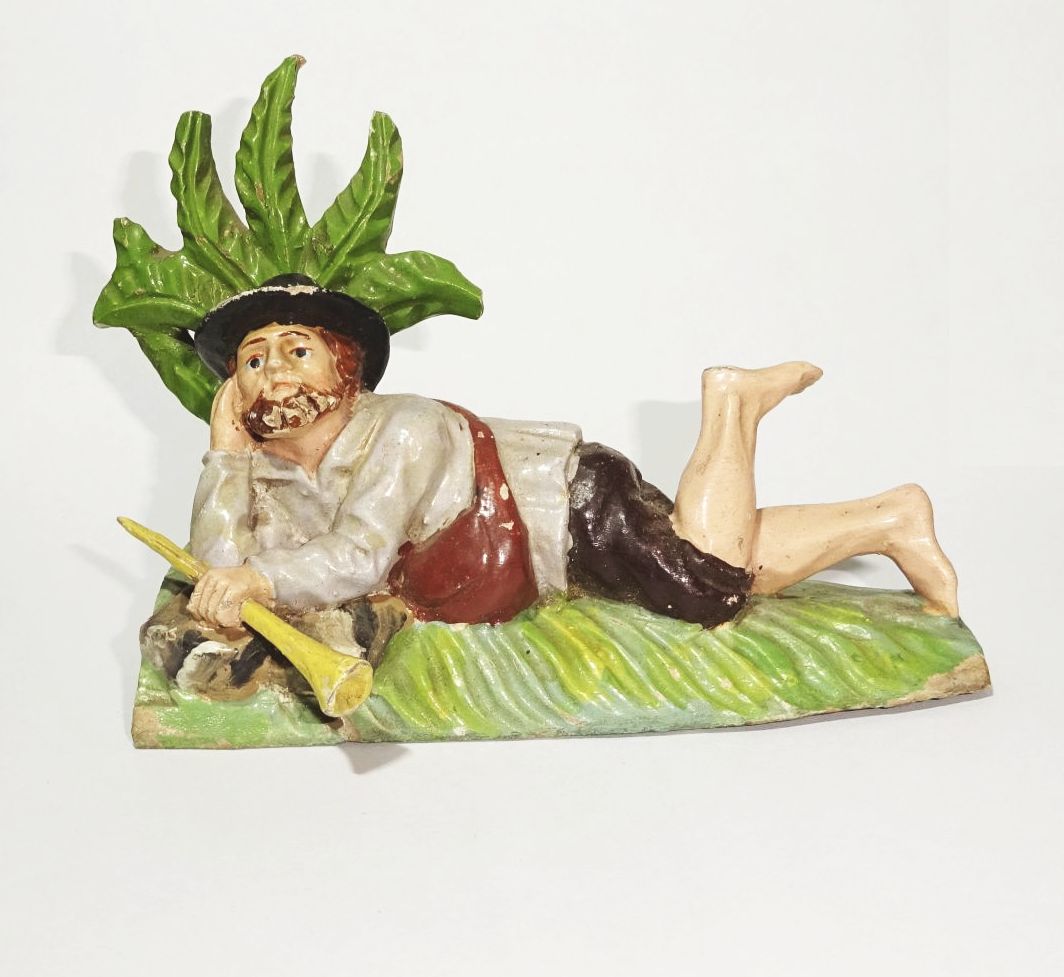 Geschnitzte Krippenfigur Flötenspieler um 1900 Lindenholz wohl Grödnertal 