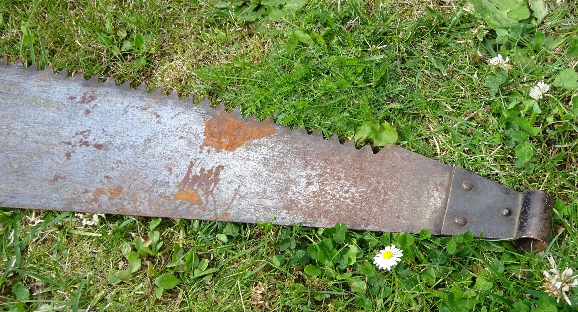 Alte Schrotsäge Hochzeit Zweimannsäge 129 cm Holzsäge vintage Alte Schrotsäge Hochzeit Zweimannsäge 129 cm Holzsäge vintage