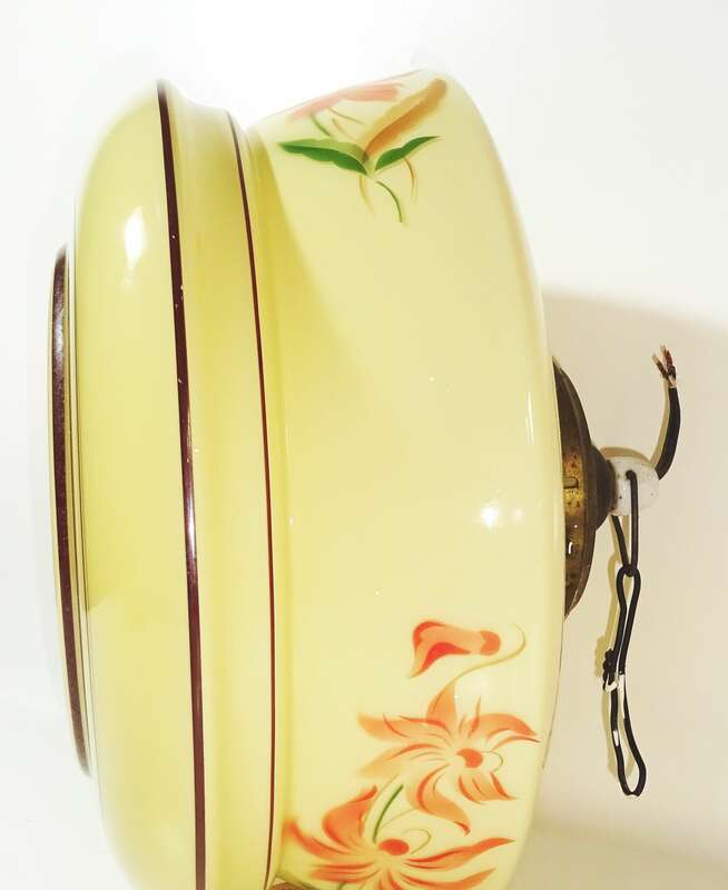 Alte Deckenlampe Beige Spritzdekor Blumen 1930er Art Deco Lampe