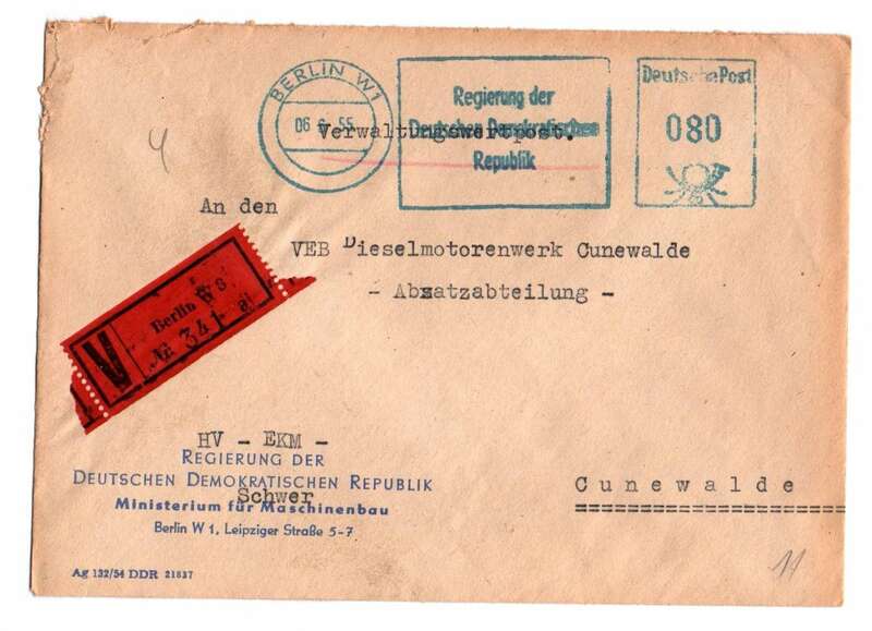 Brief Berlin 1955 Regierung der DDR Schwermaschinenbau Ministerium Vignette 