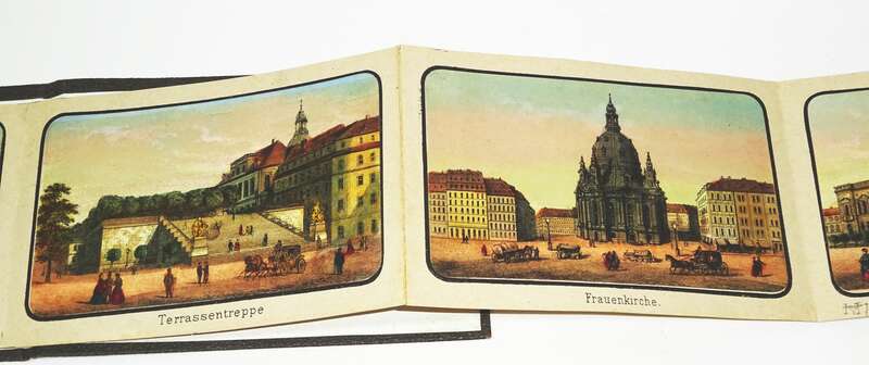 Leporello Dresden handkoloriert um 1870 Ansichten Sachsen 