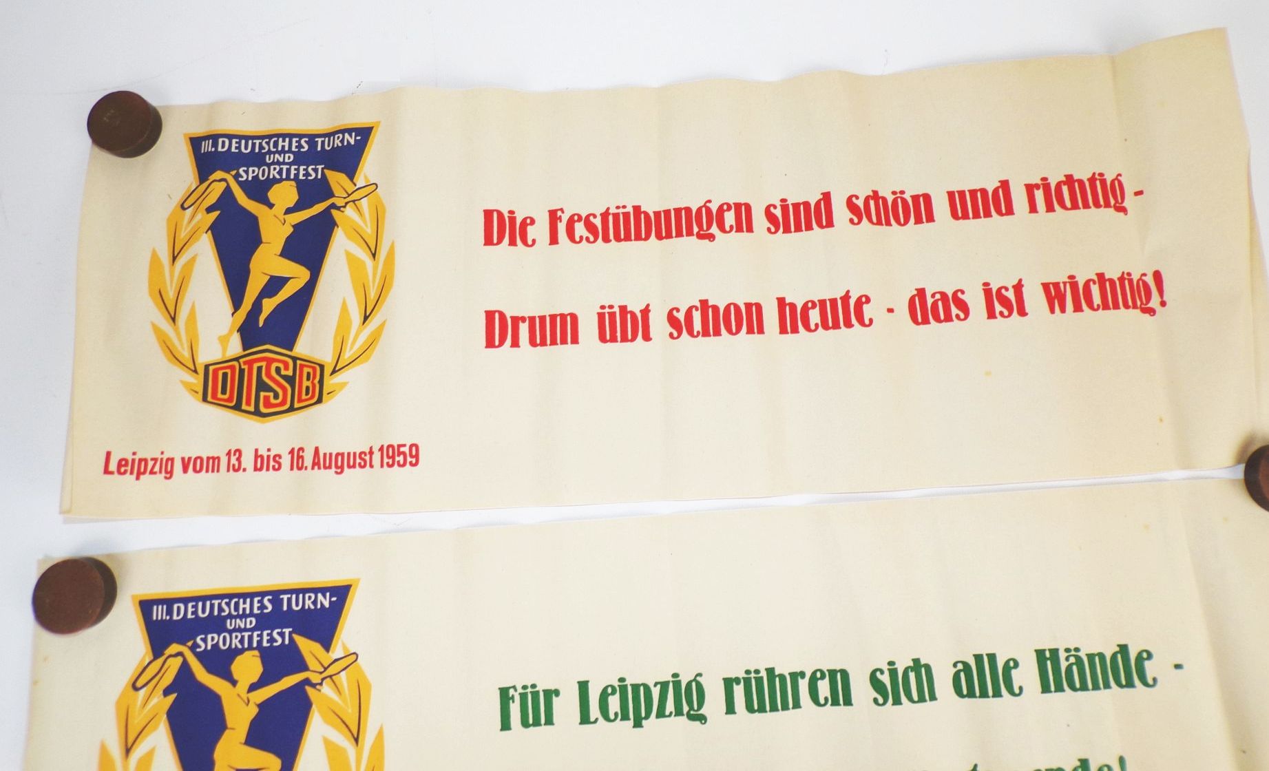 Alte Plakate III Deutsches Sport u Turnfest Leipzig 1959 DTSB 2 Stück Banner