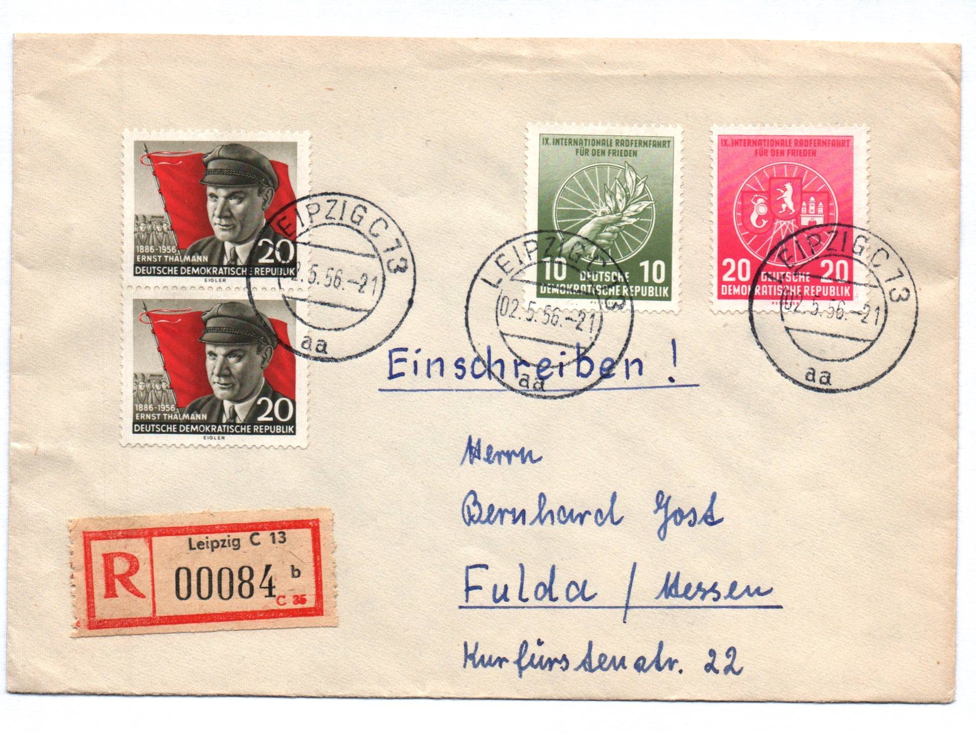 R Brief DDR Leipzig 1956 Einschreiben