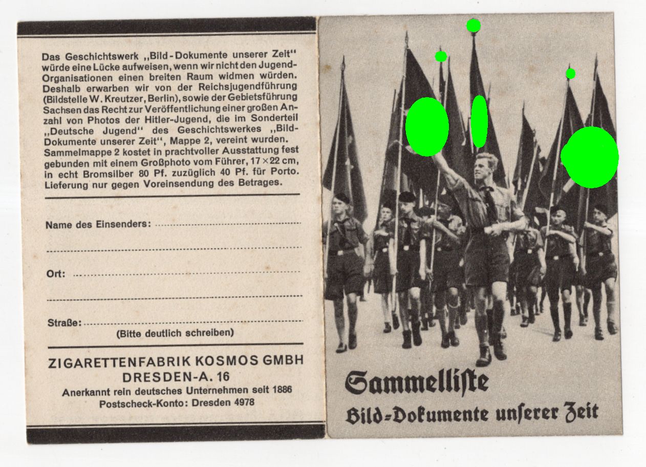 Alte Tauschkarte Sammelliste Bild Dokumente unserer Zeit Deutsche Jugend Sammelmappe 2 Sammelbilder Zubehör