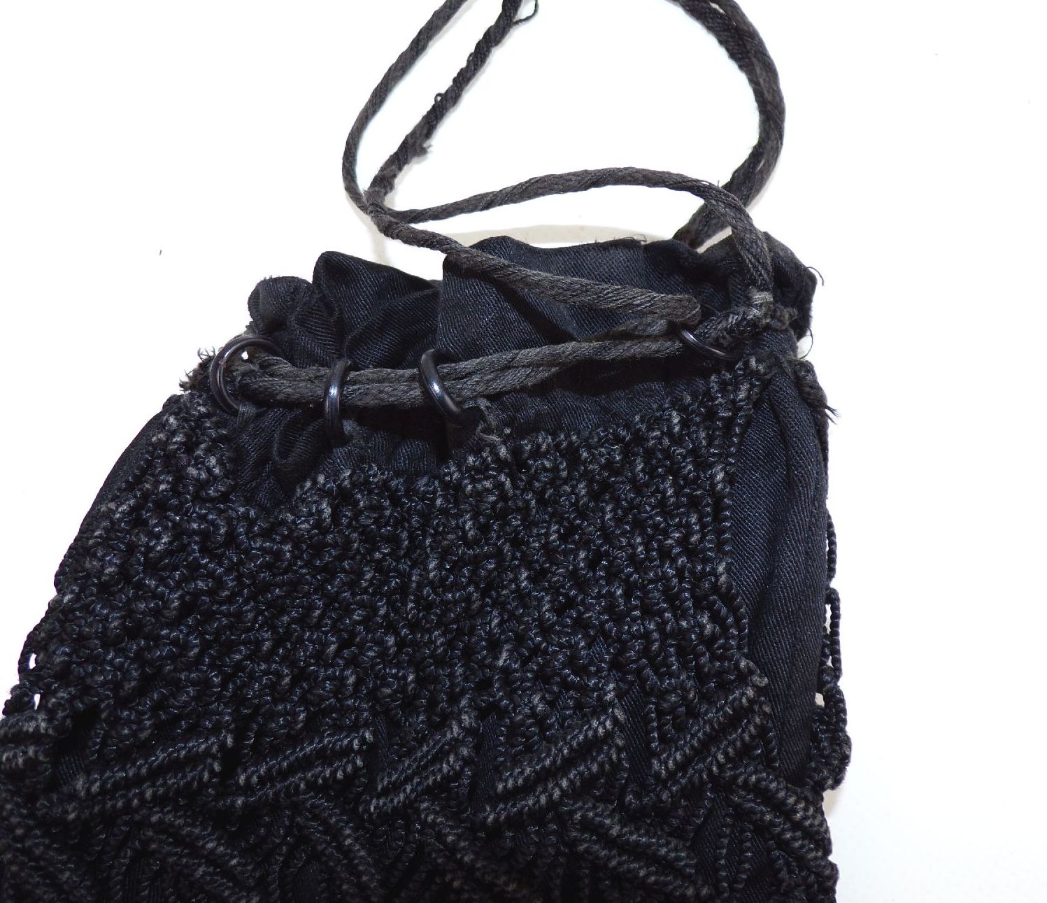 Alte Abendtasche schwarz gehäkelt um 1900 Tasche Handtasche vintage 