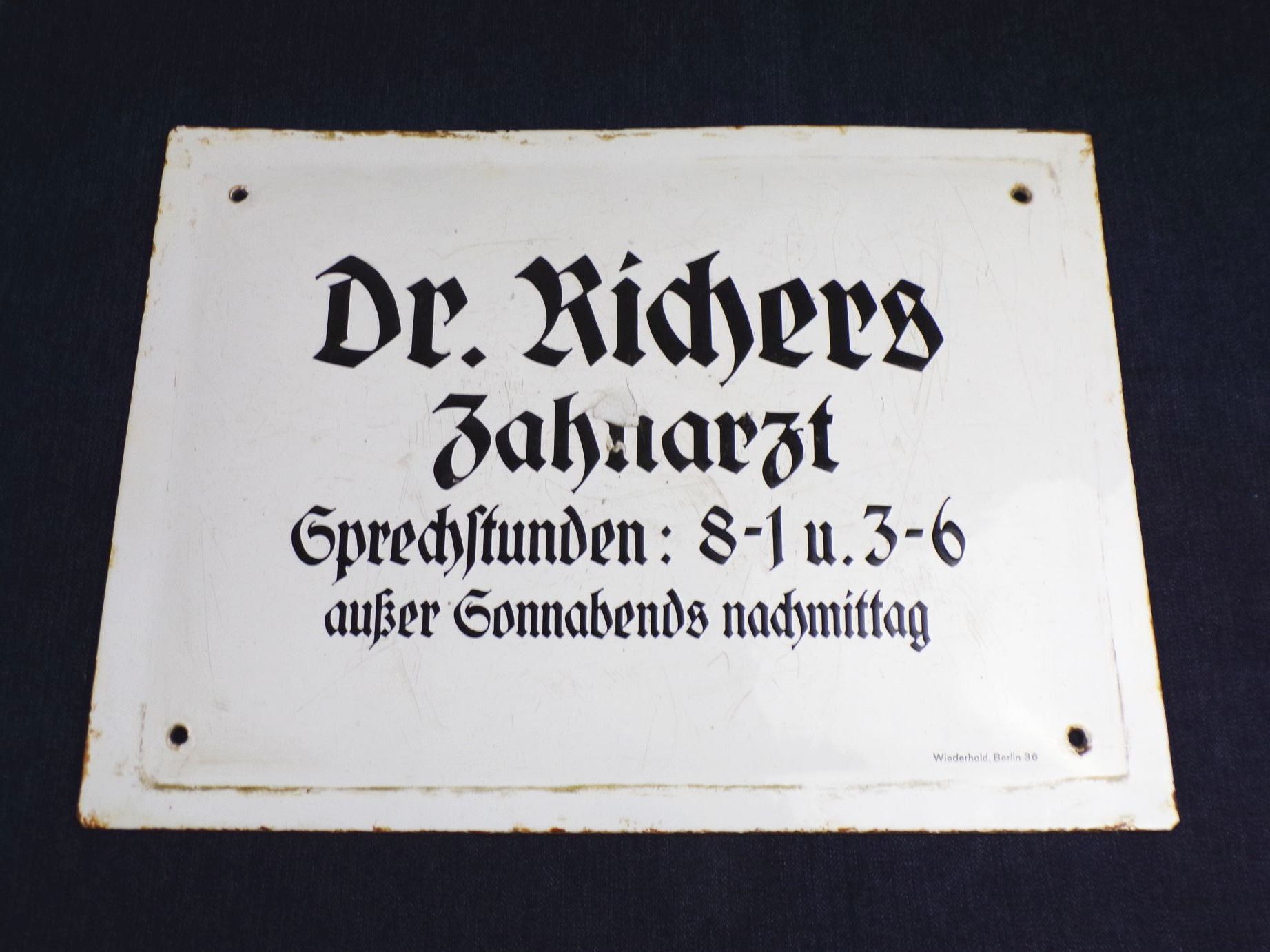 Altes Emailschild Dr Richers Zahnarzt Sprechstunden Deko 