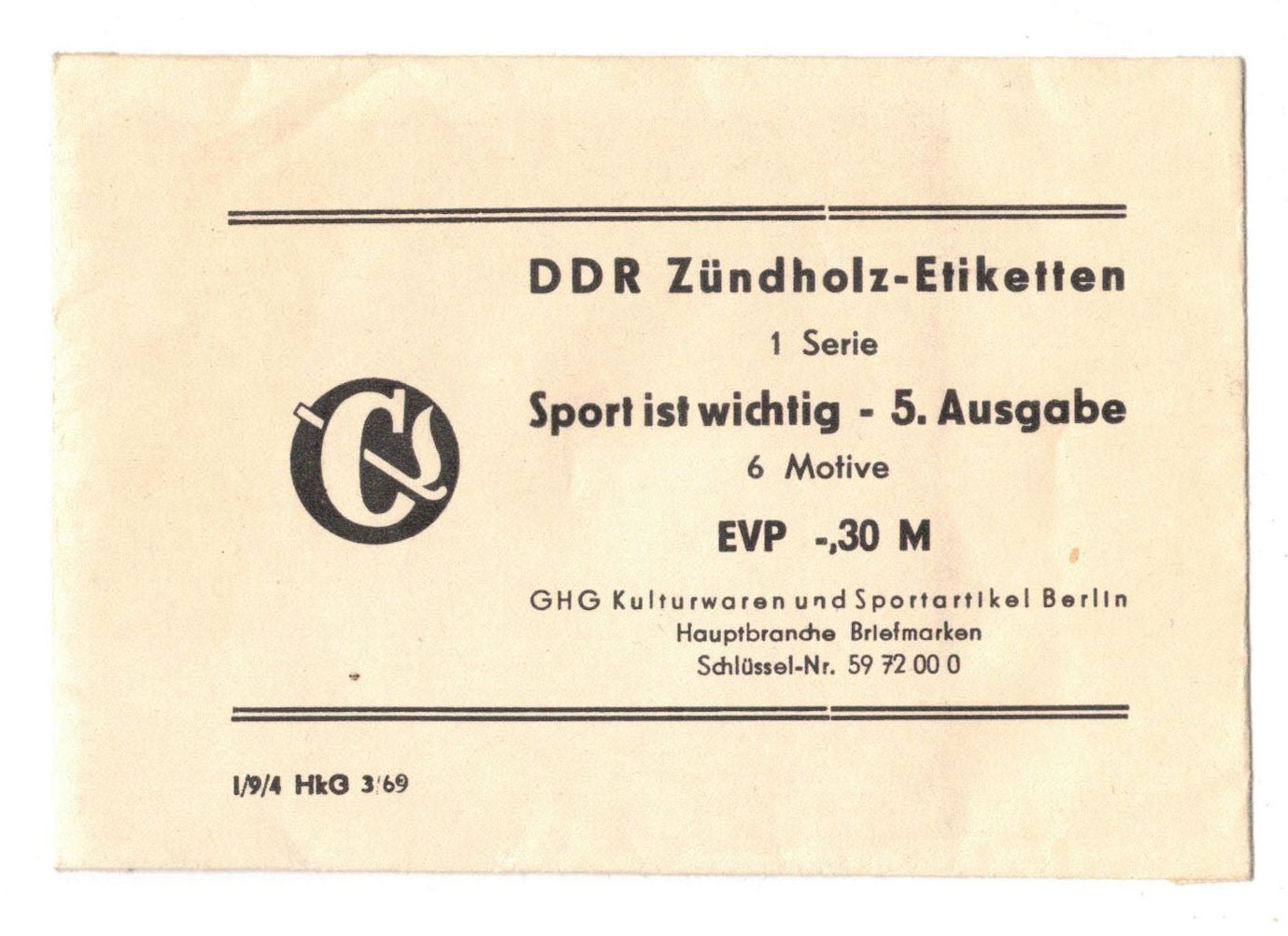 Streichholzetiketten Sport ist wichtig 5 Ausgabe Ungeöffnete Tüte