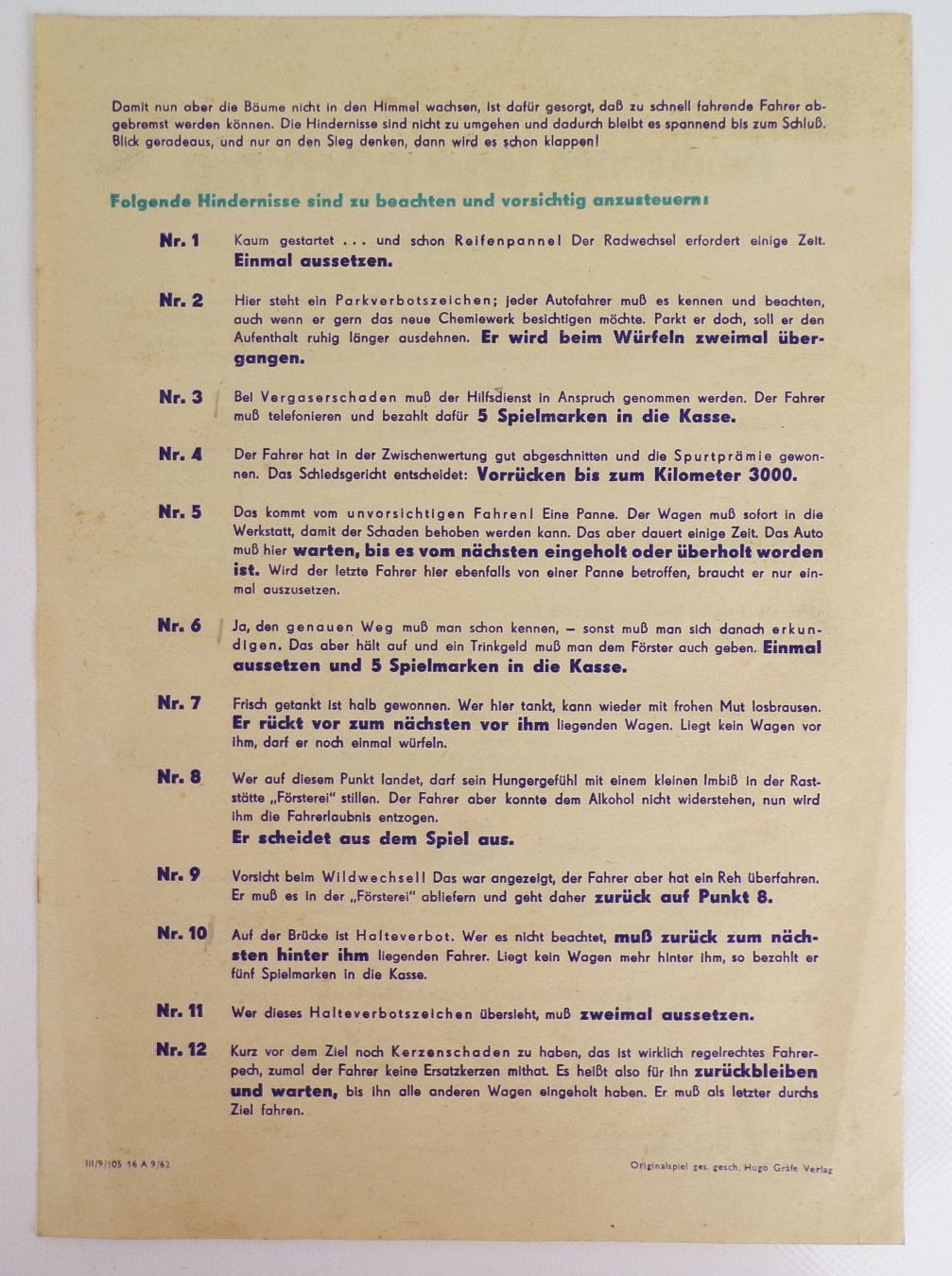 Altes Gräfe Brettspiel Autorennen wie noch nie 1962 