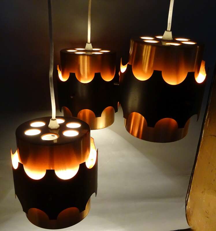 Alte Kaskadenlampe 3flamig Kupfer copper Mid Century Vintage Lampe 