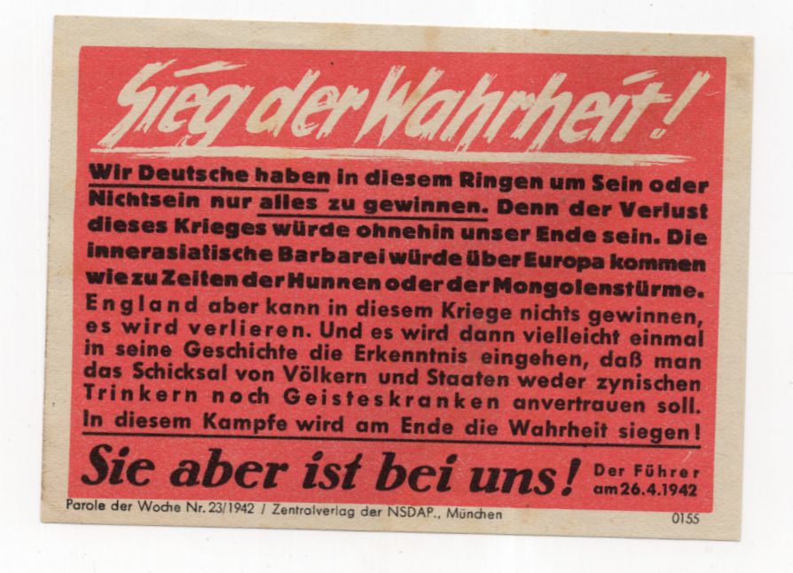 Propaganda Vignette Sieg der Wahrheit Zentralverlag der NSDAP 