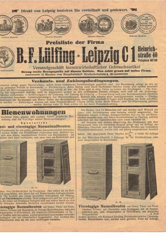 Preisliste Lüfling Leipzig C1 um 1910 Imker Bienen 
