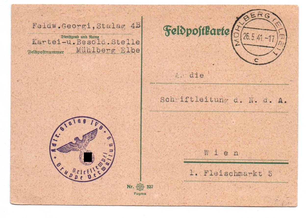 Feldpost Karte Stalag IV B 1941 Mühlberg Elbe Gruppe Verwaltung Stempel