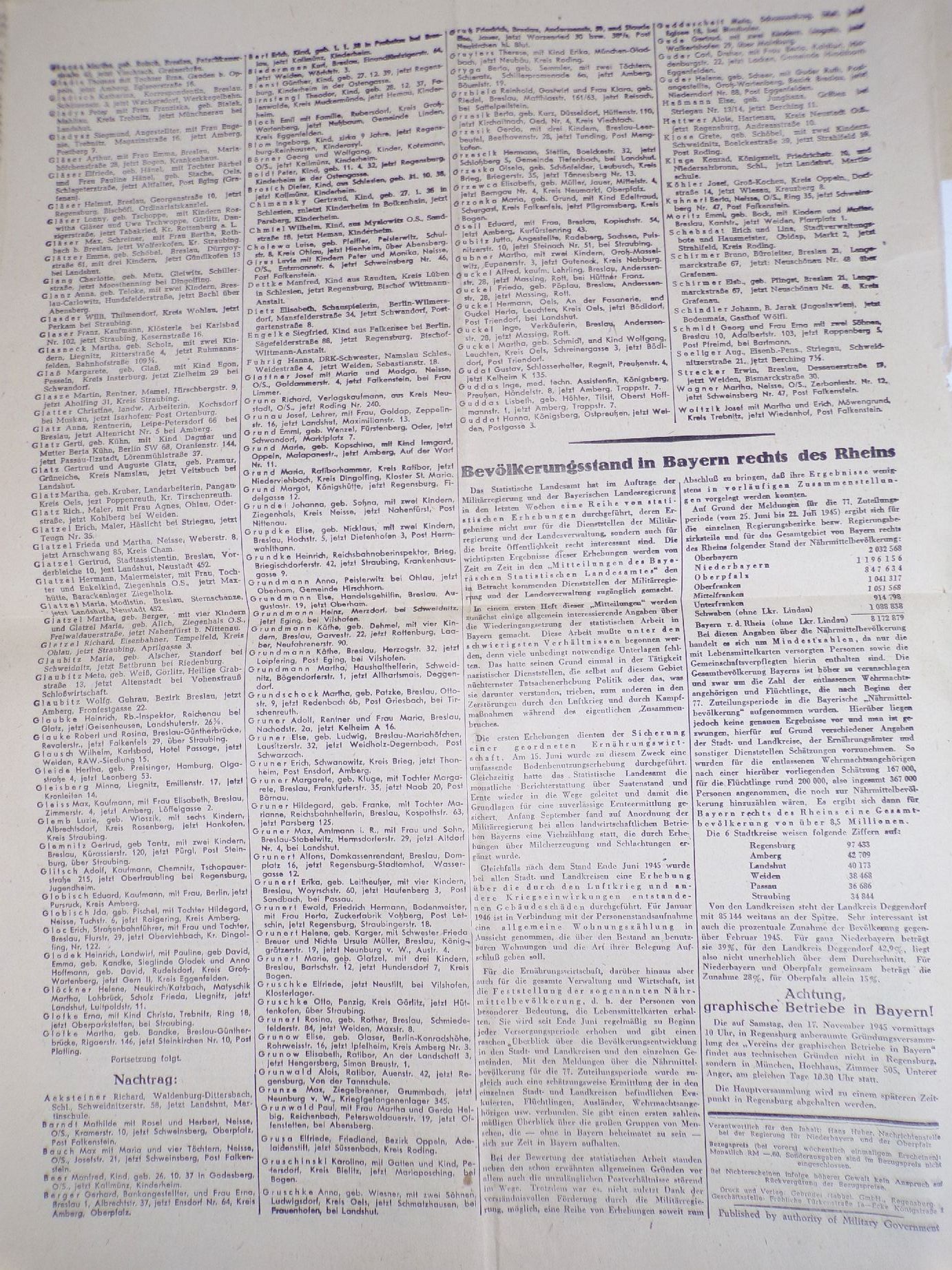 Amtsblatt August 1945 Niederbayern Oberpfalz Zeitzeugnis 4 x Zeitungen