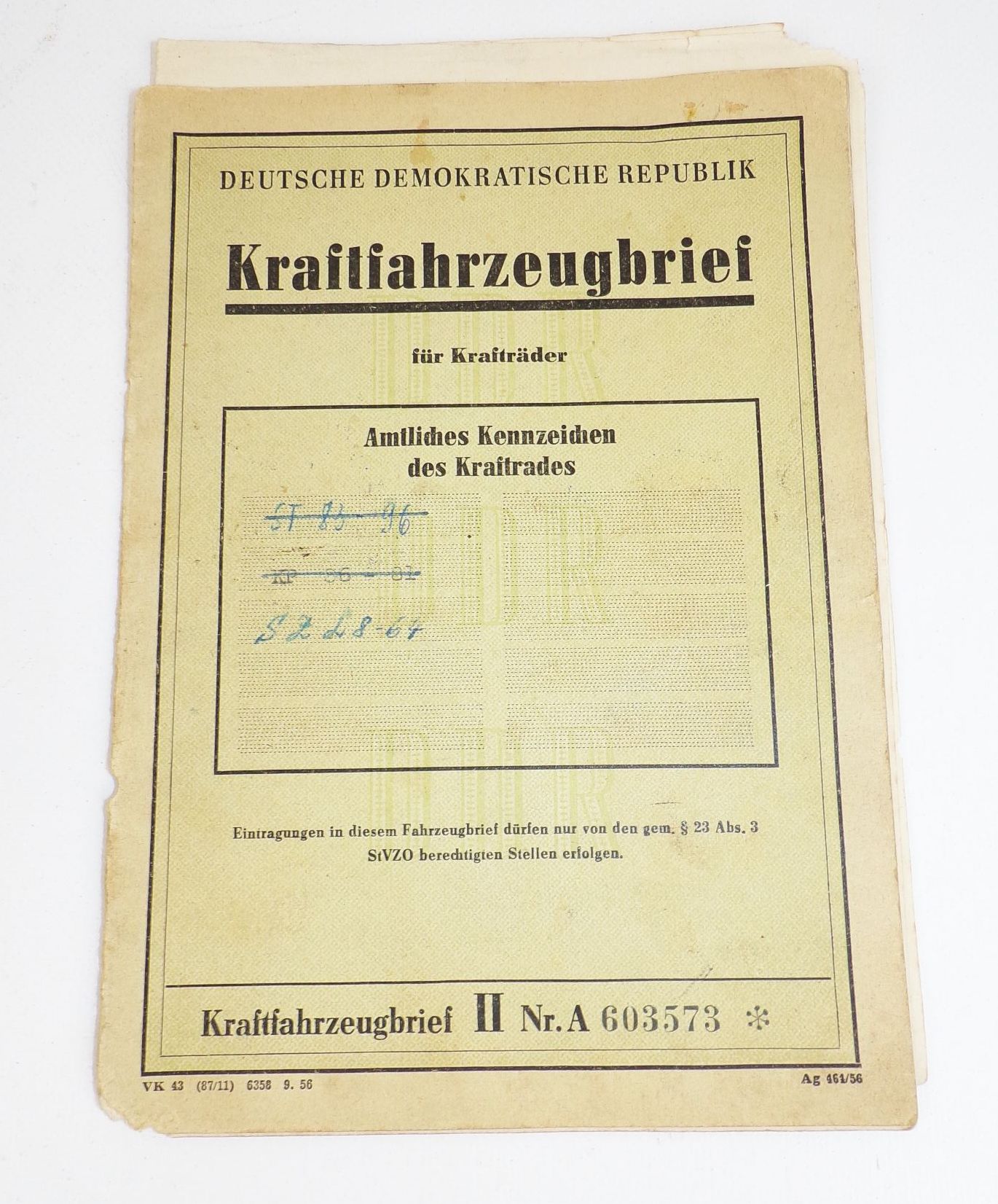 DDR Kfz Brief Wiesel IWL SR56 Motorroller BJ 1957 