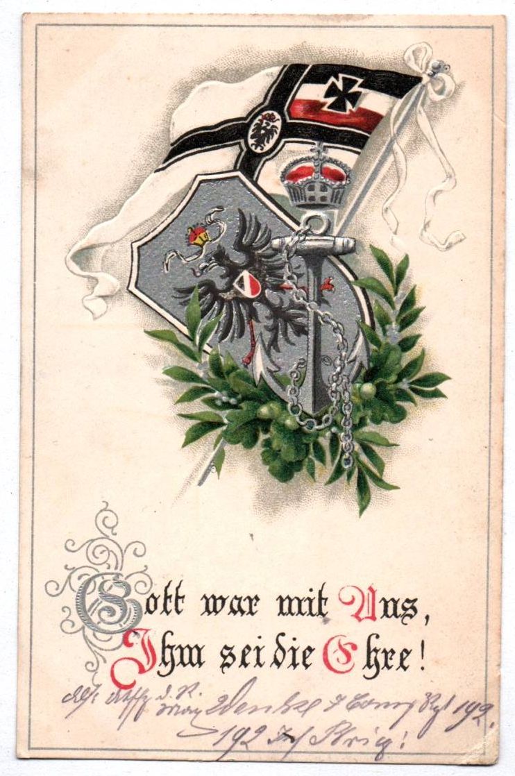 Präge Ak Gott war mit uns, Ihm sei die Ehre Anker Reichskriegsflagge 1 Wk Patriotik Präge Ak Gott war mit uns, Ihm sei die Ehre Anker Reichskriegsflagge 1 Wk Patriotik