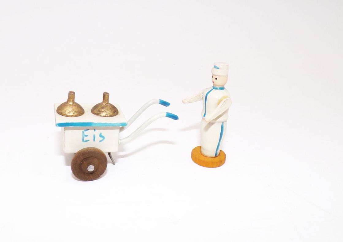 Alter Eiswagen mit Männel Eisverkäufer Erzgebirge Miniatur 