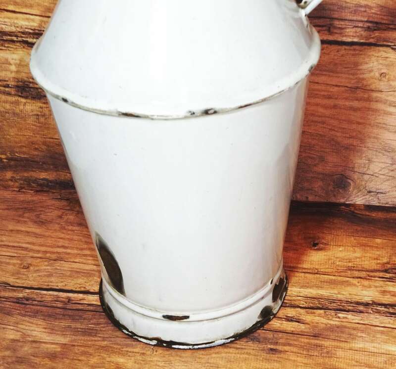 Alter Emaille Krug Wasserkrug Weiss Shabby Chic Landhaus Deko
