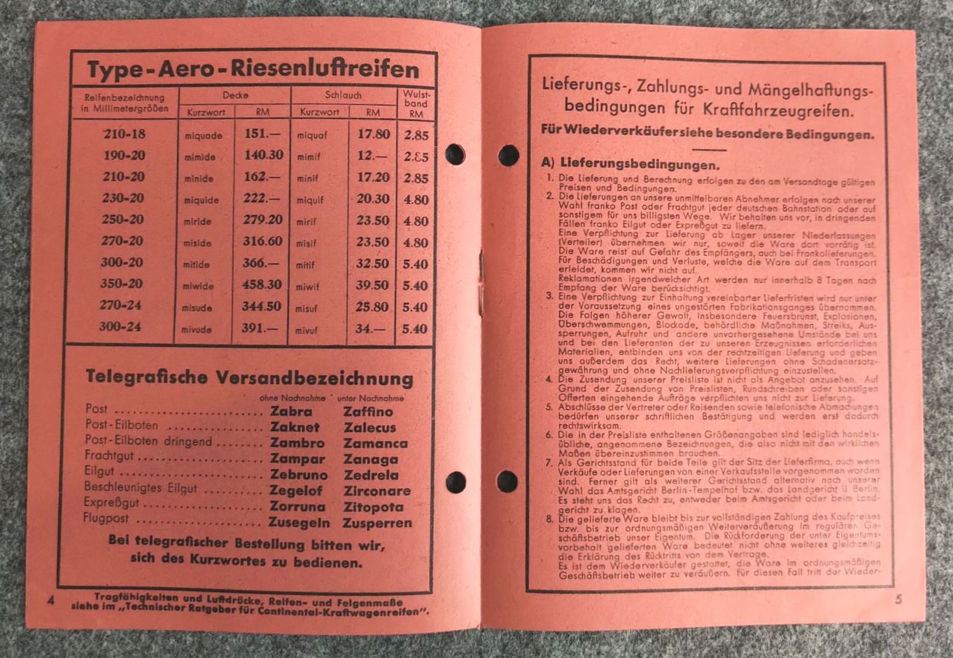 Preislisten Continental 2 Stück 1933 Personenwagen Omnibusse Preislisten Continental 2 Stück 1933 Personenwagen Omnibusse
