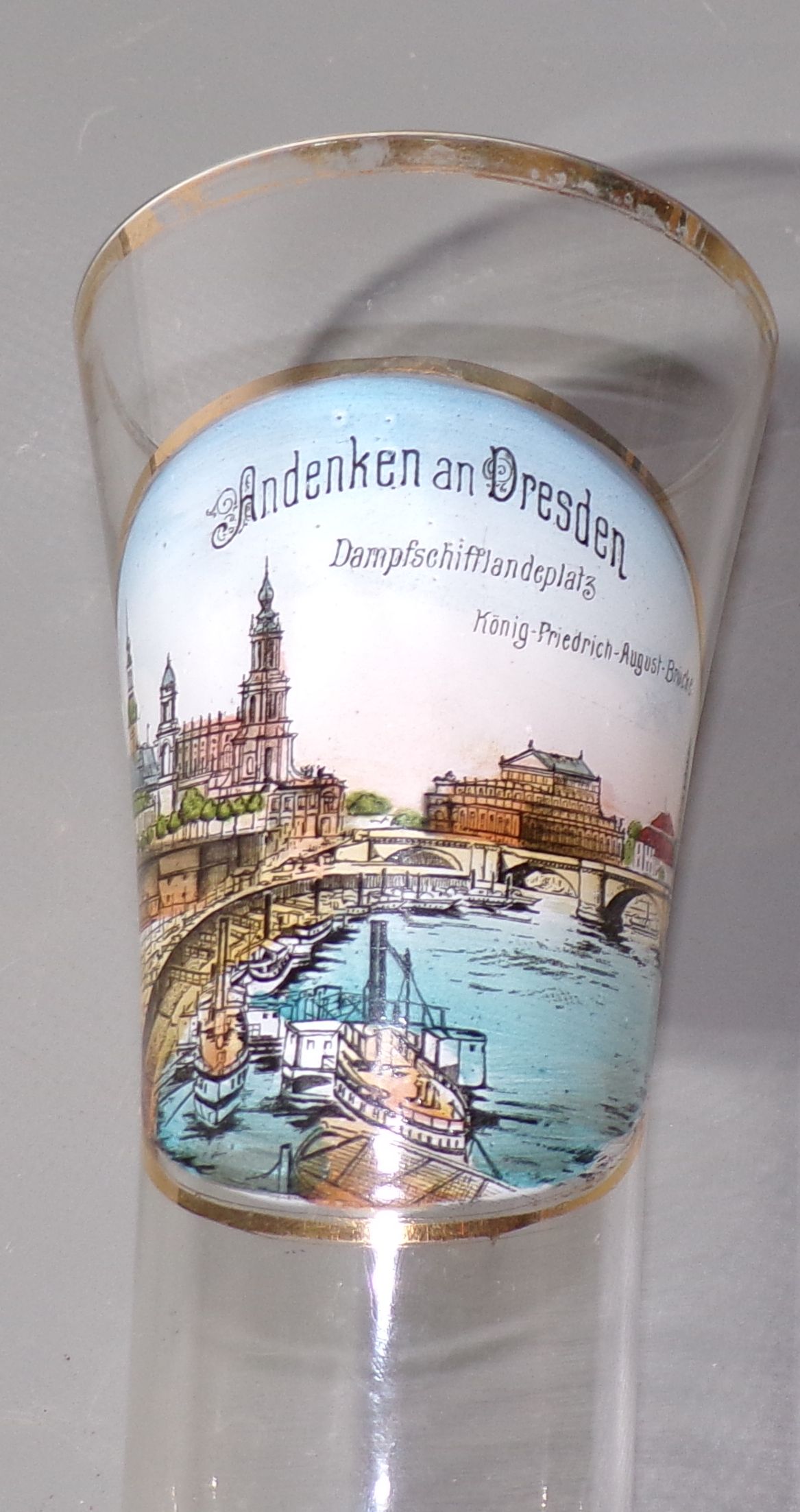 Altes Glas Andenken an Dresden Dampfschifflandeplatz um 1910