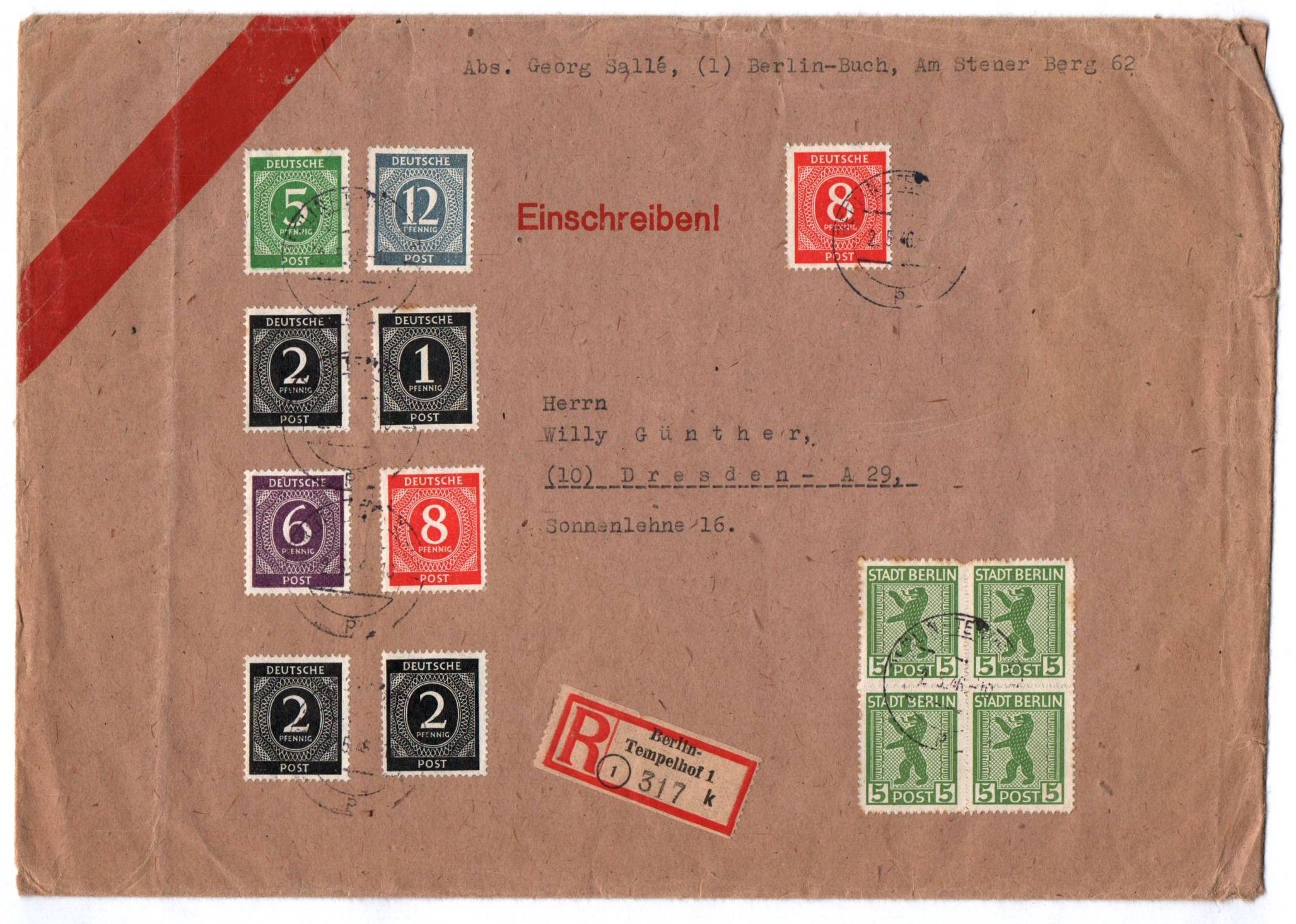 R Brief Berlin Tempelhof 1946 Mischfrankatur