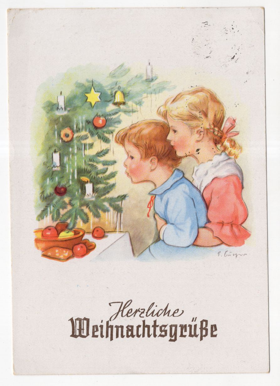 Künstler Ak Kinder mit Weihnachtsbaum stimmungsvoll Signiert DDR 