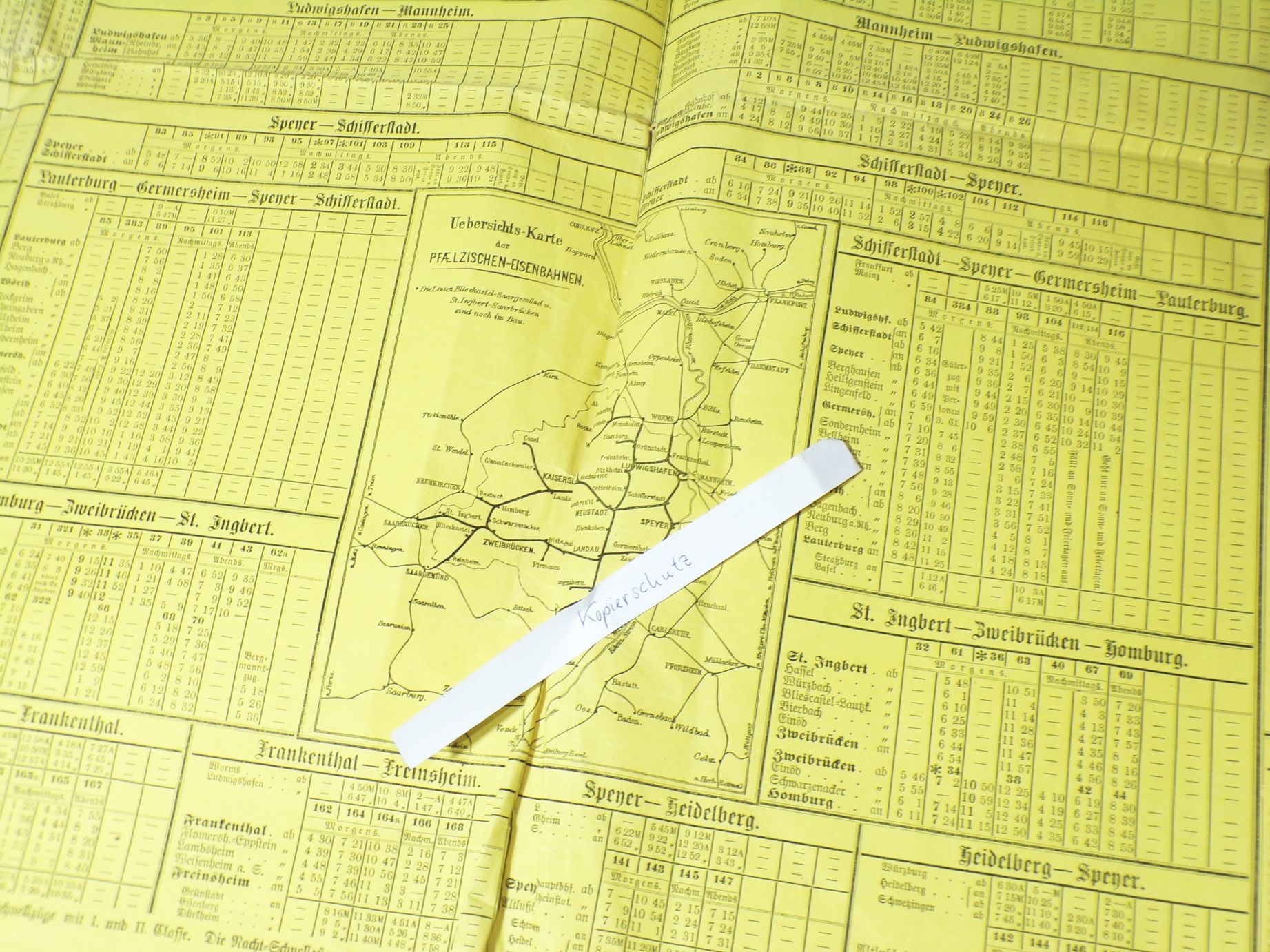 Fahrplan 1878 kgl bayerische pfälzische Eisebahn Original