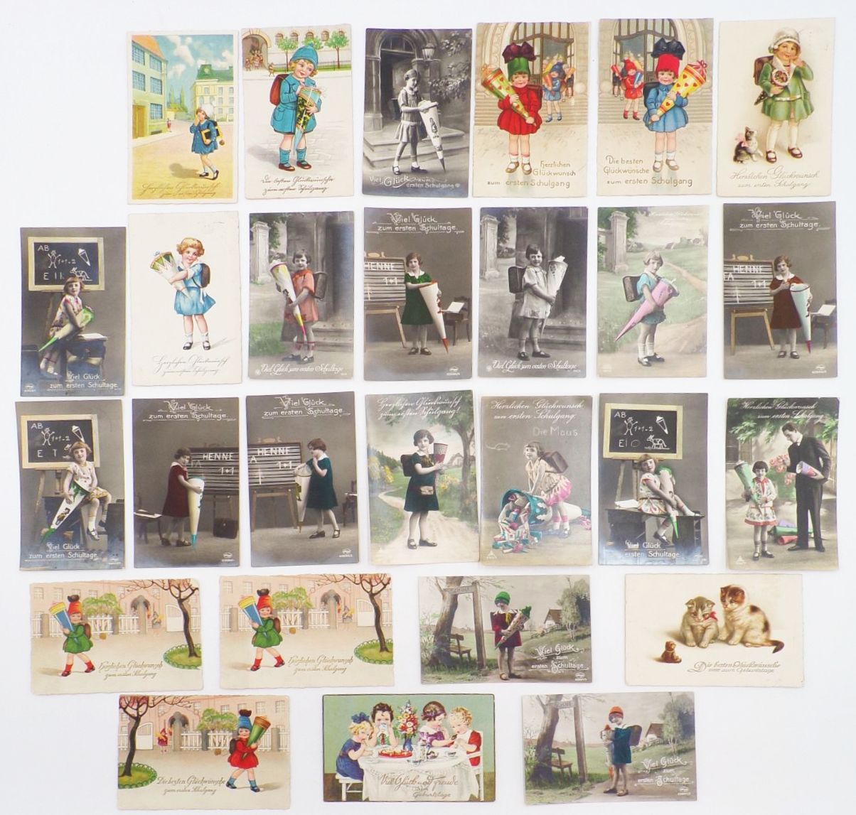 Konvolut Glückwunschkarten meist Schulanfang Ansichtskarten Kitsch