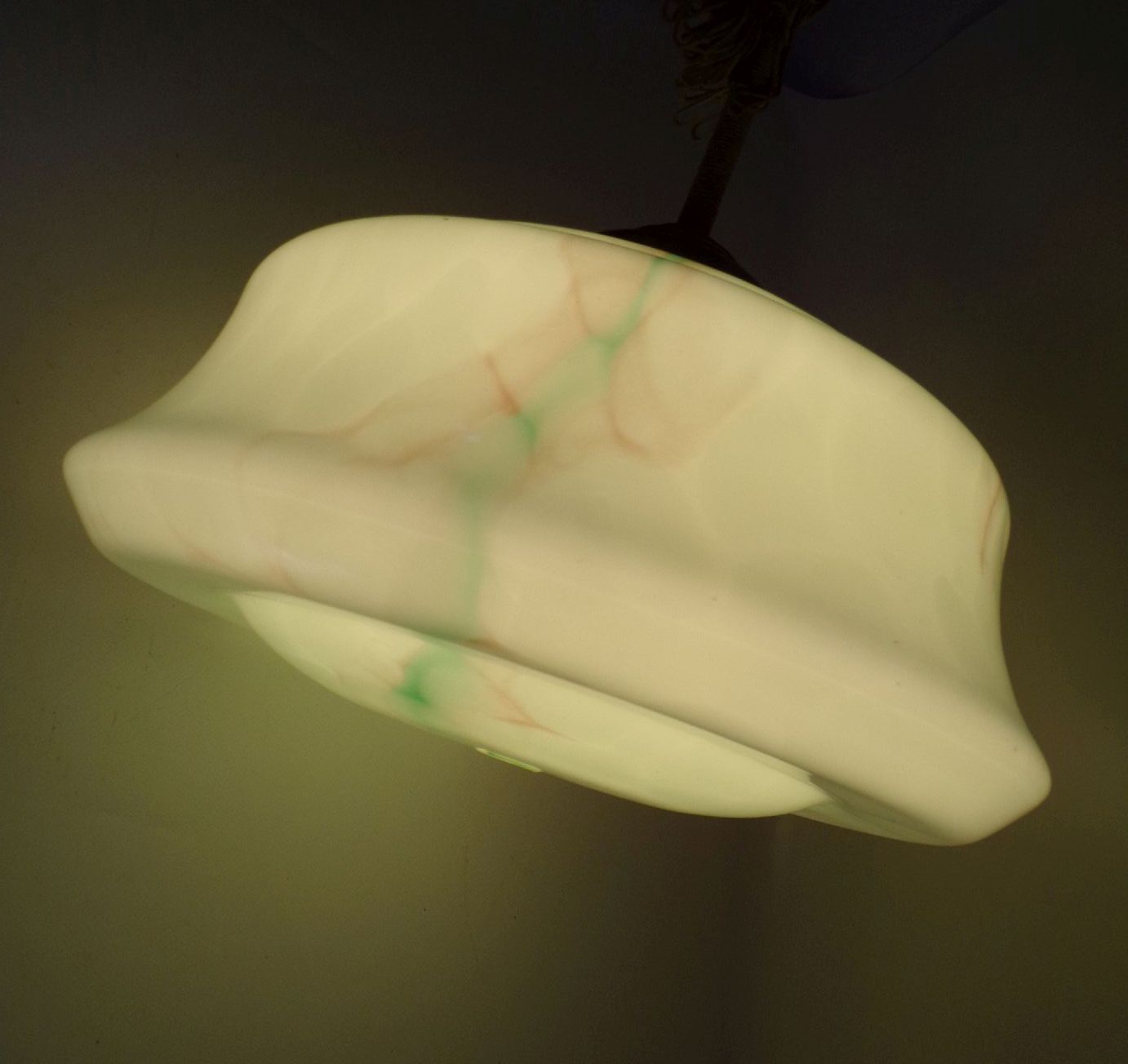 Alte Deckenleuchte Grün Lampenschirm Glas E27 Metall Art Deco Lampe