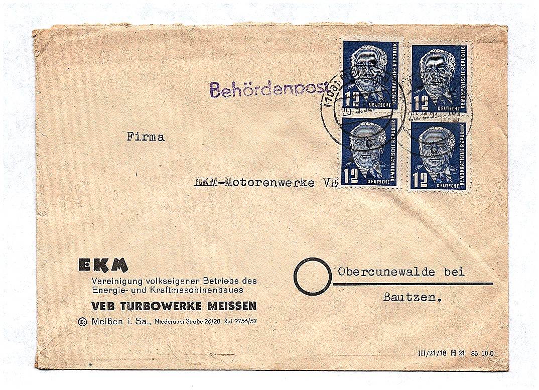 1952 DDR Behördenpost EKM VEB Turbowerke Meissen