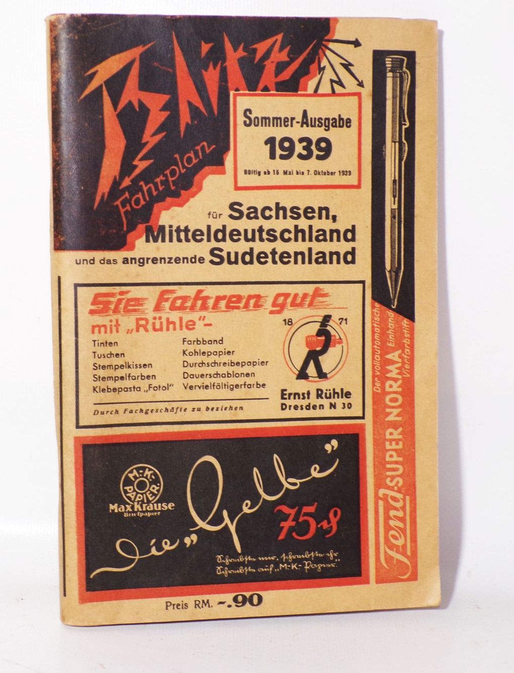 Blitz Fahrplan Sommer Ausgabe 1939 Sachsen Mitteldeutschland Sudeten 