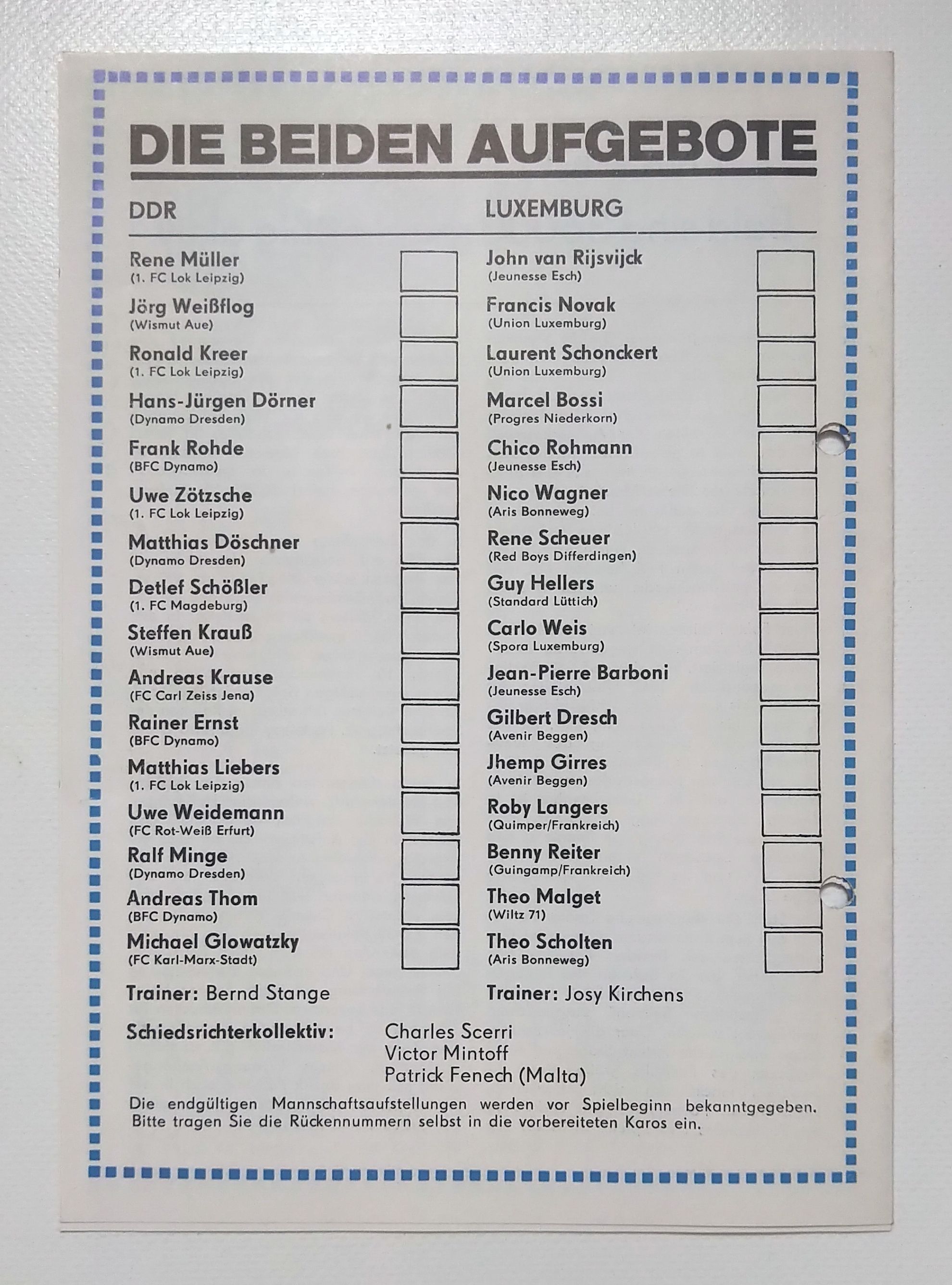 Fußball Programmheft Fußballländerspiel DDR - Luxemburg 1985