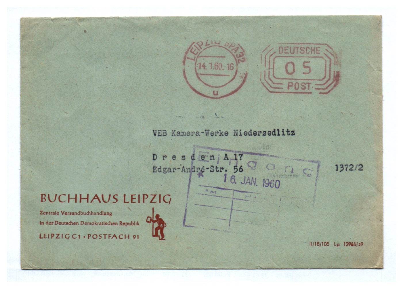 Brief Buchhaus Leipzig 1960 DDR VEB Kamera Werke Niedersedlitz Brief Buchhaus Leipzig 1960 DDR VEB Kamera Werke Niedersedlitz