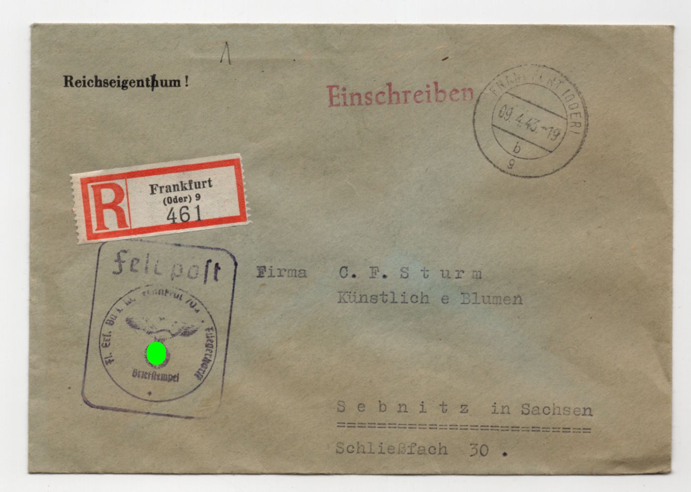 R Brief Frankfurt Oder Fliegerhorst Feldpost 1943