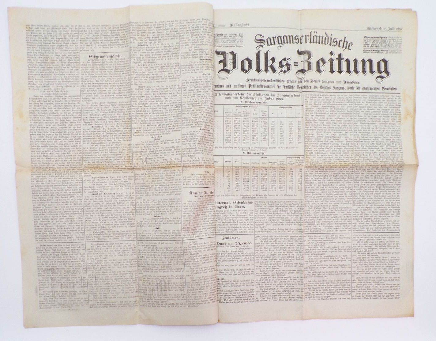 Sarganserländische Volkszeitung 1910 Sargan Schweiz Wallenstadt