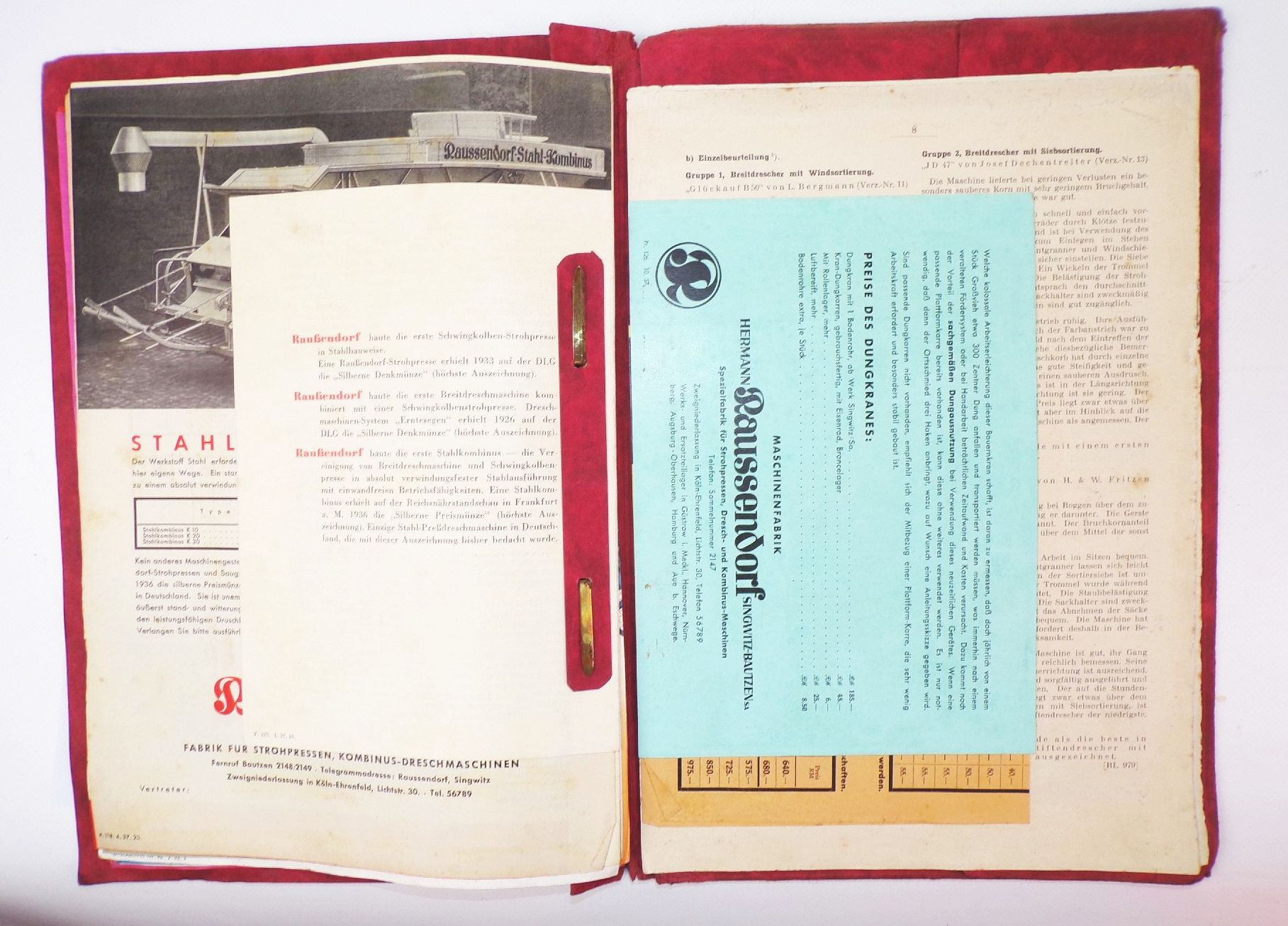 Raussendorf Landtechnik Mappe mit Prospekten um 1935 Reklame Werbung Bauer