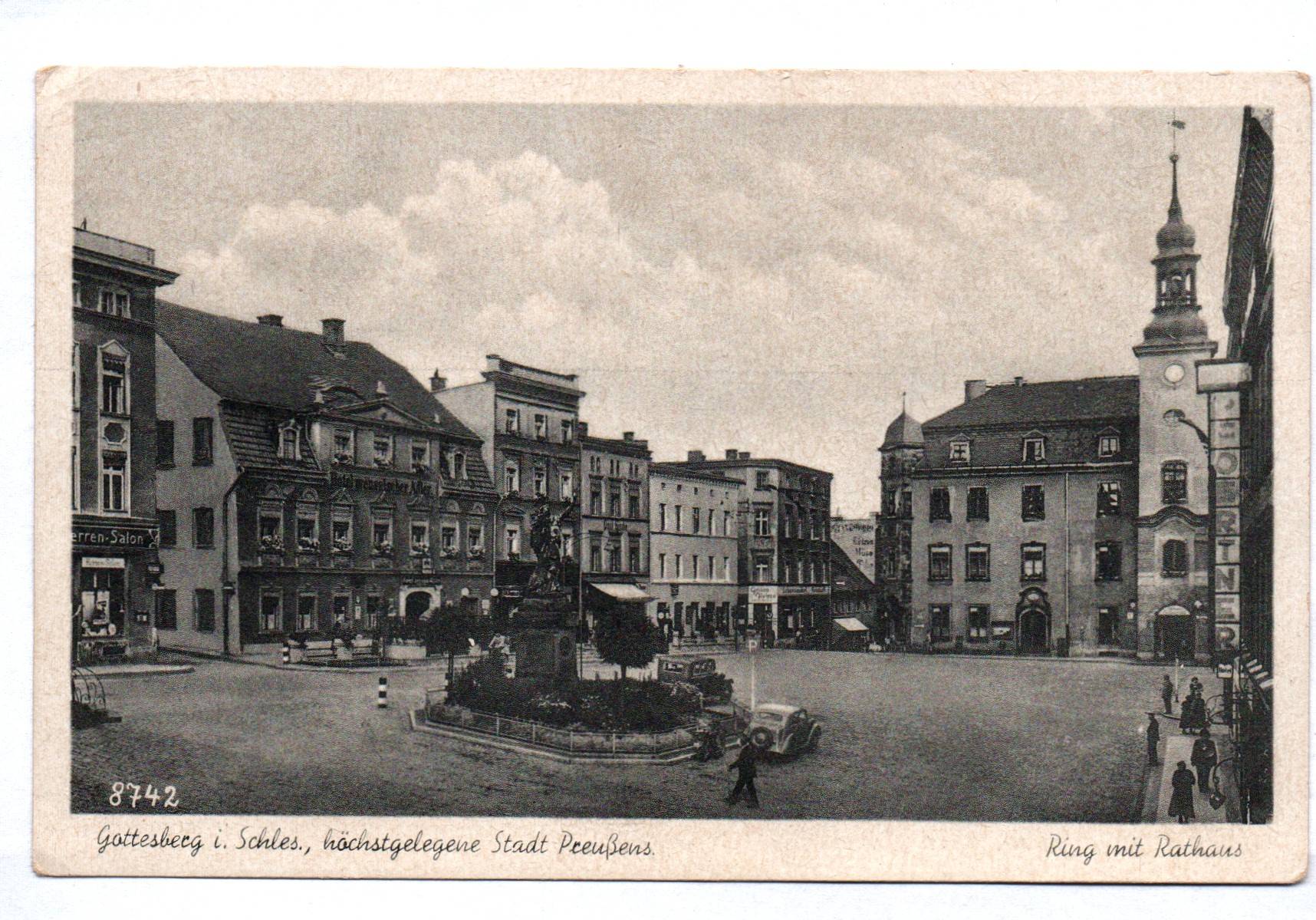 Ak Gottesberg in Schlesien höchstgelegene Stadt Preußens Ring mit Rathaus 