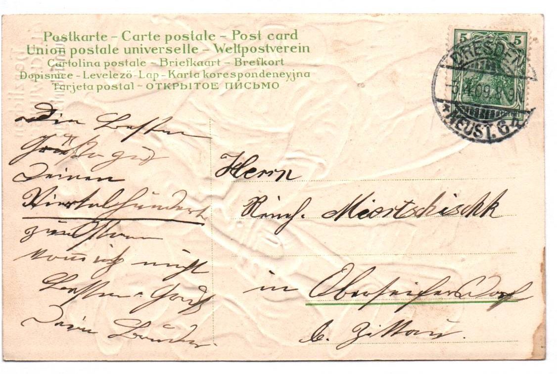 Ansichtskarte Musiker Blasorchester Geburtstag gold geprägt 1909