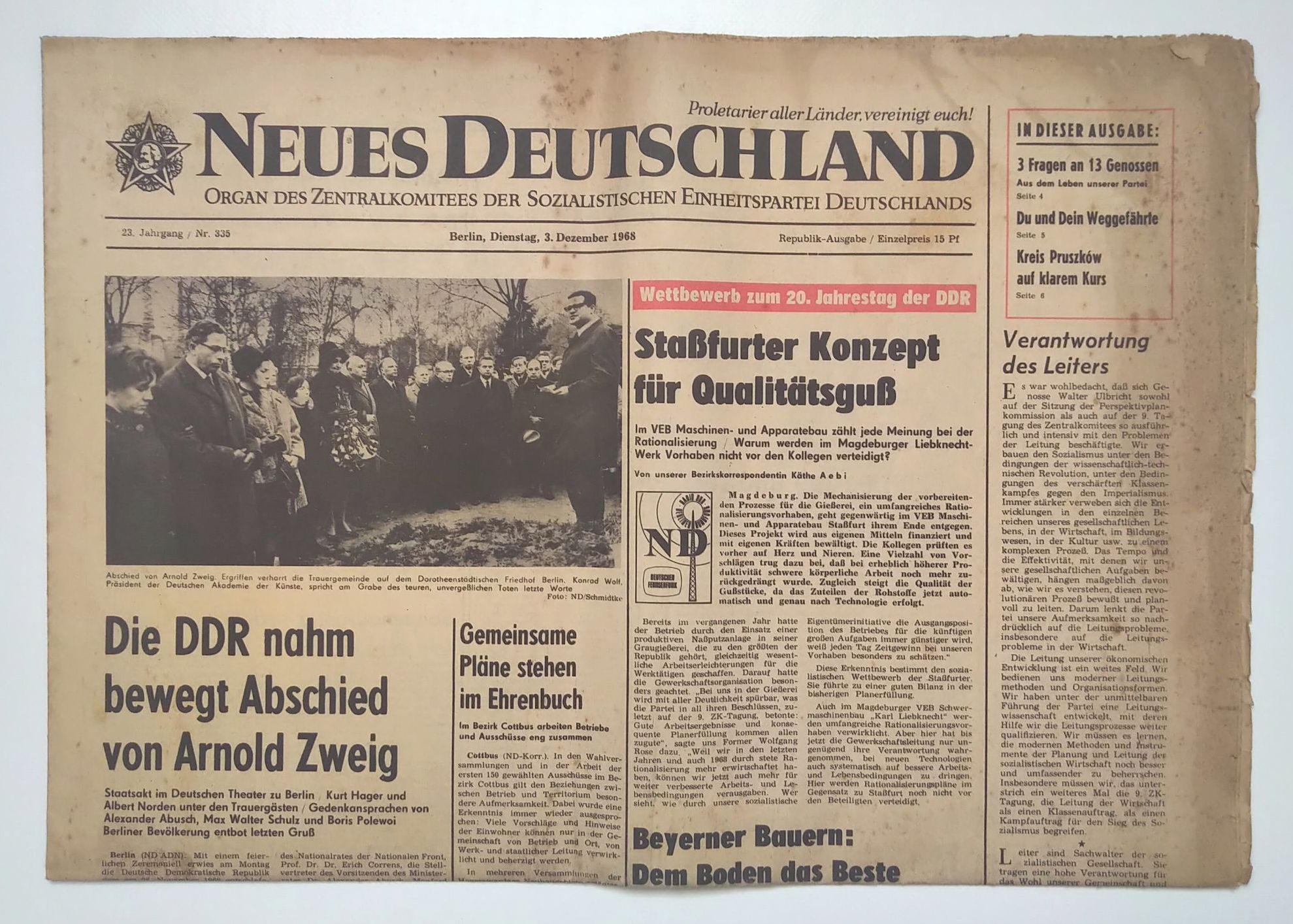 Neues Deutschland Nr 335 Wettbewerb 20er Jahrestag der DDR