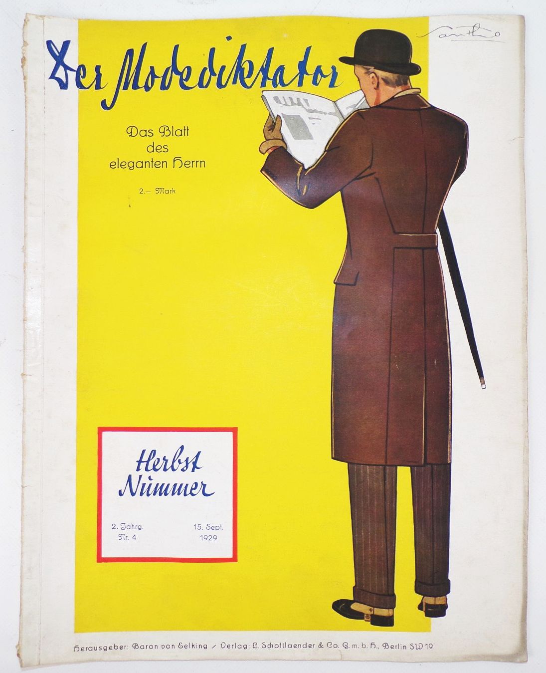 Der Modediktator Zeitschrift 1929 Nummer 4 Elegante Herren Mode Vintage fashion