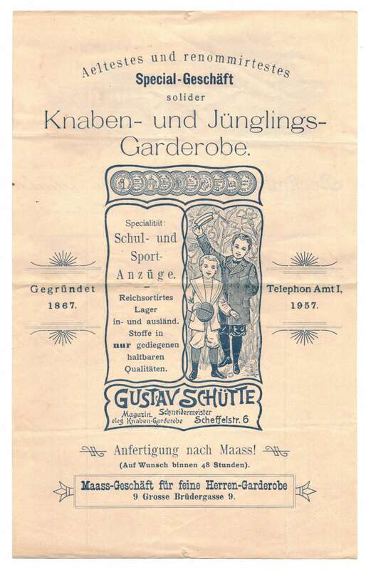Litho Rechnung Gustav Schütte Dresden 1898 Herren Knaben Garderobe Mode !